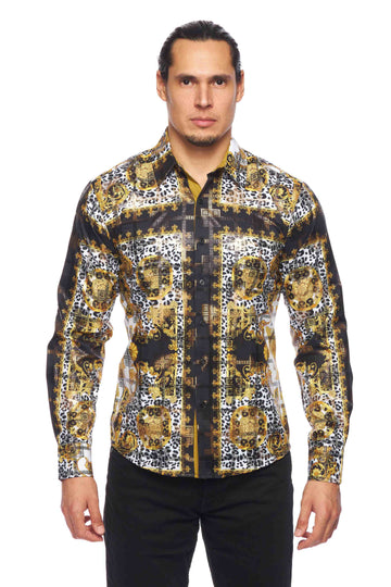 Mens Luxury Brand Printed Silk Like Shirts-HLS2002L-519 - Rodeo Clothing wholesale 