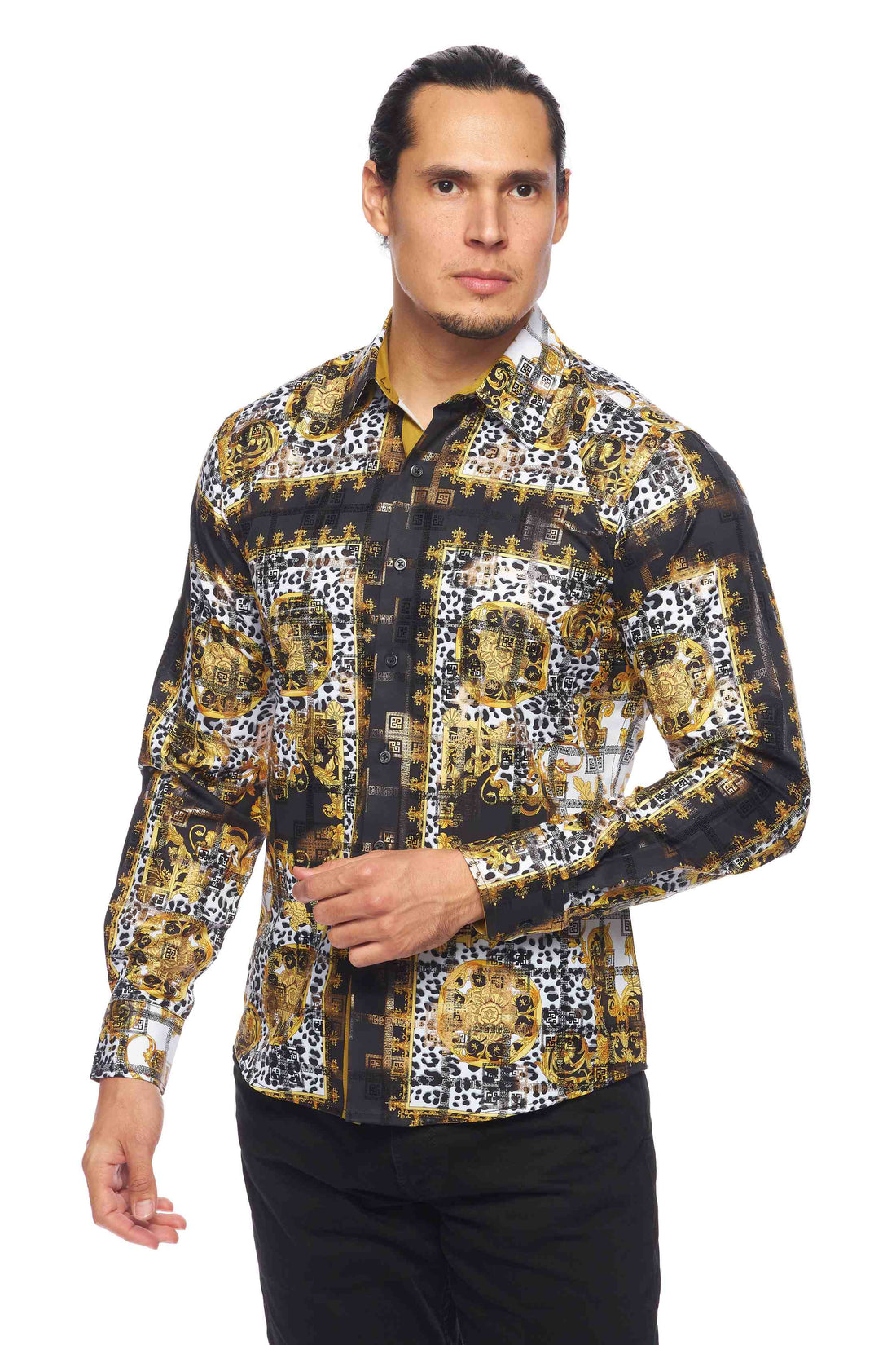 Mens Luxury Brand Printed Silk Like Shirts-HLS2002L-519 - Rodeo Clothing wholesale 
