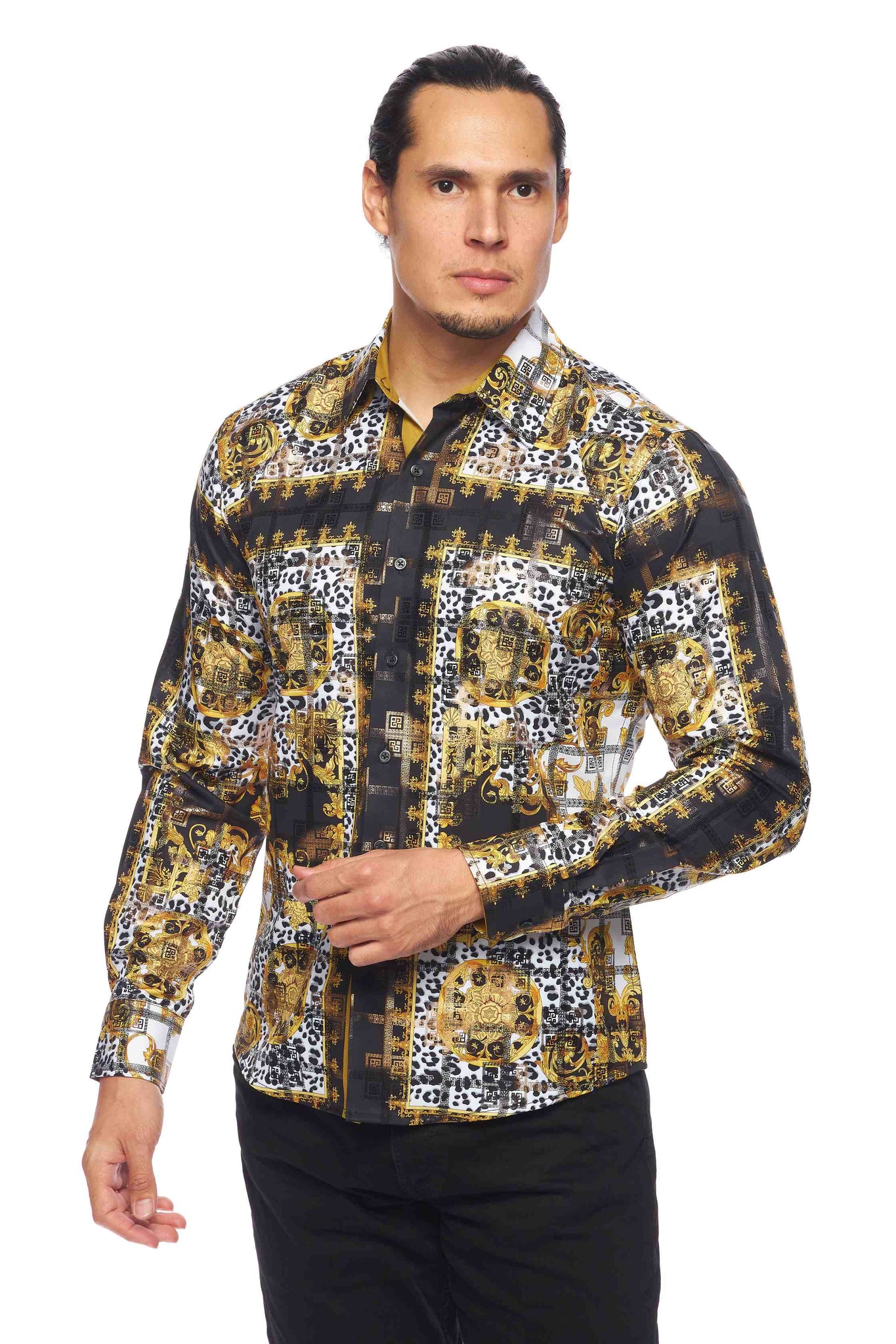 Mens Luxury Brand Printed Silk Like Shirts-HLS2002L-519