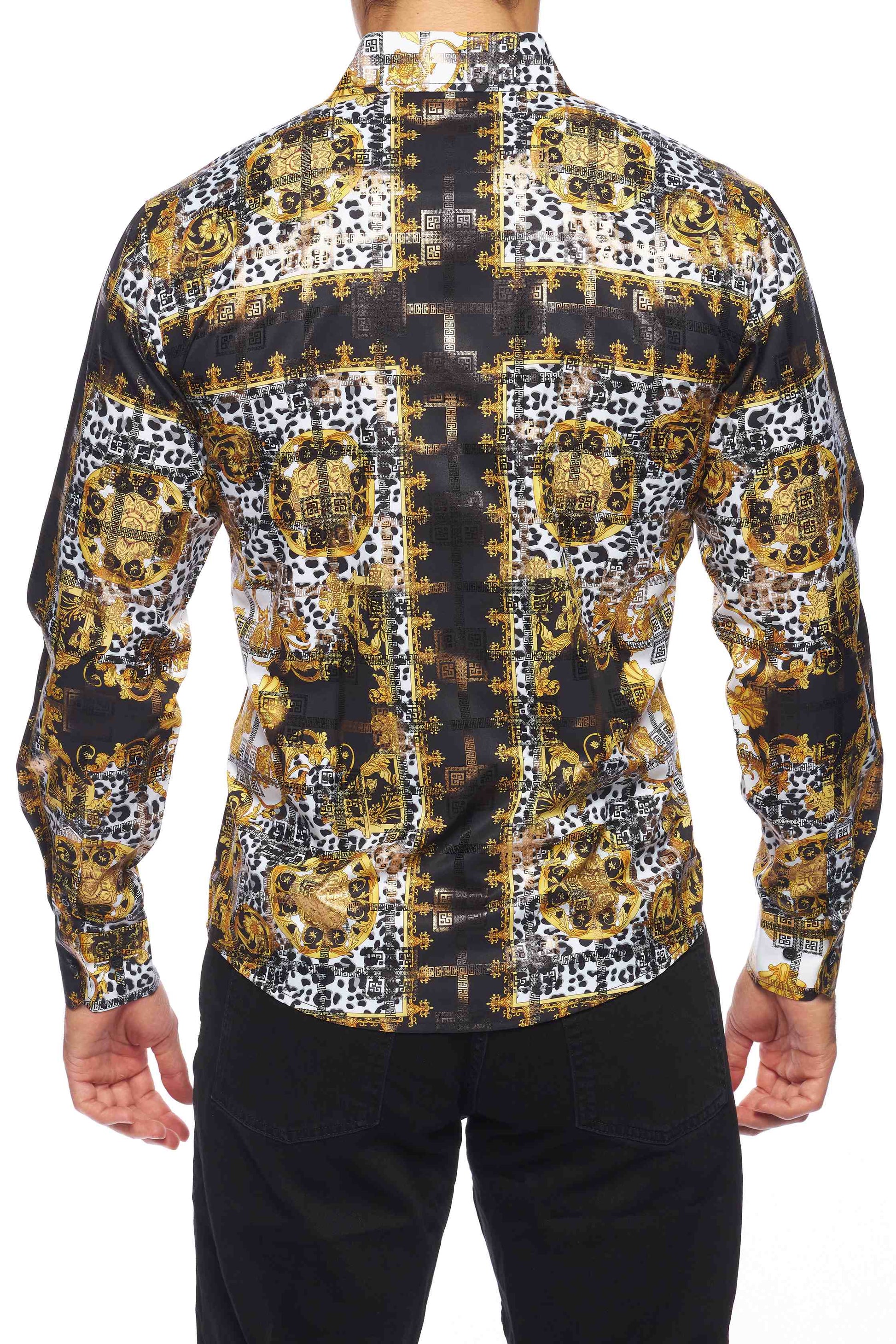 Mens Luxury Brand Printed Silk Like Shirts-HLS2002L-519 - Rodeo Clothing wholesale 