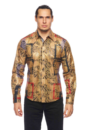 Mens Luxury Brand Printed Silk Like Shirts-HLS2002L-521 - Rodeo Clothing wholesale 