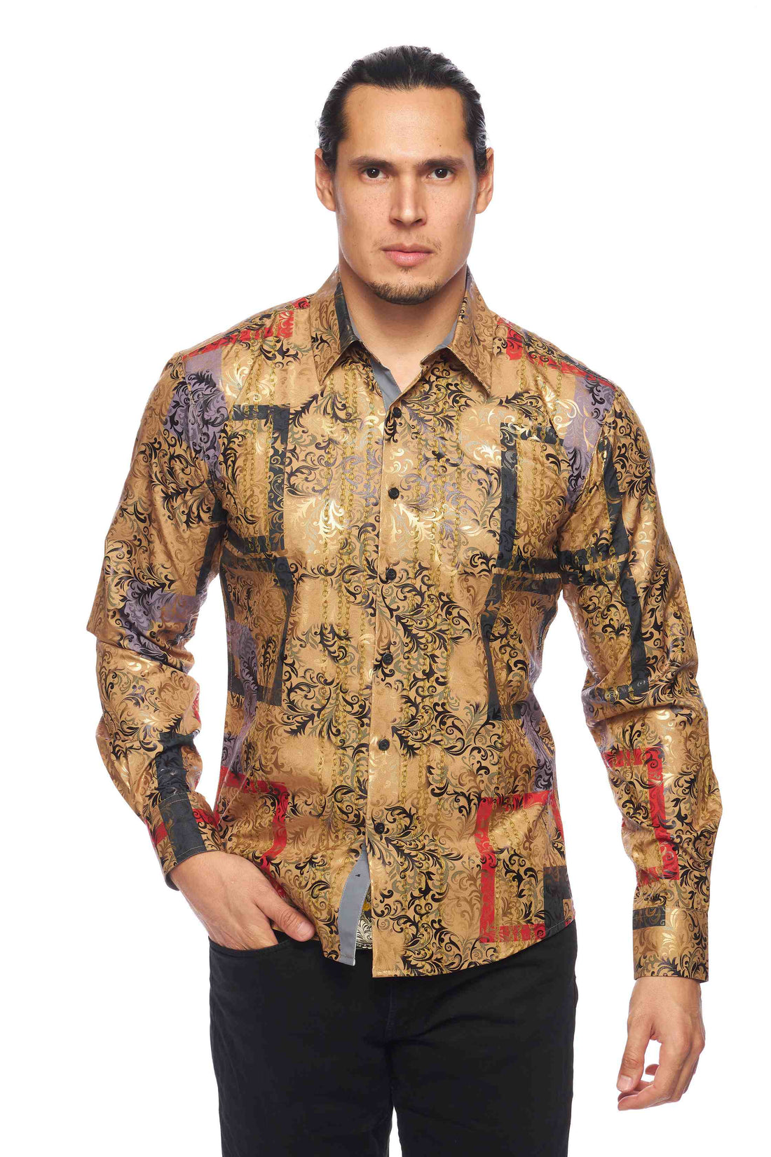 Mens Luxury Brand Printed Silk Like Shirts-HLS2002L-521 - Rodeo Clothing wholesale 