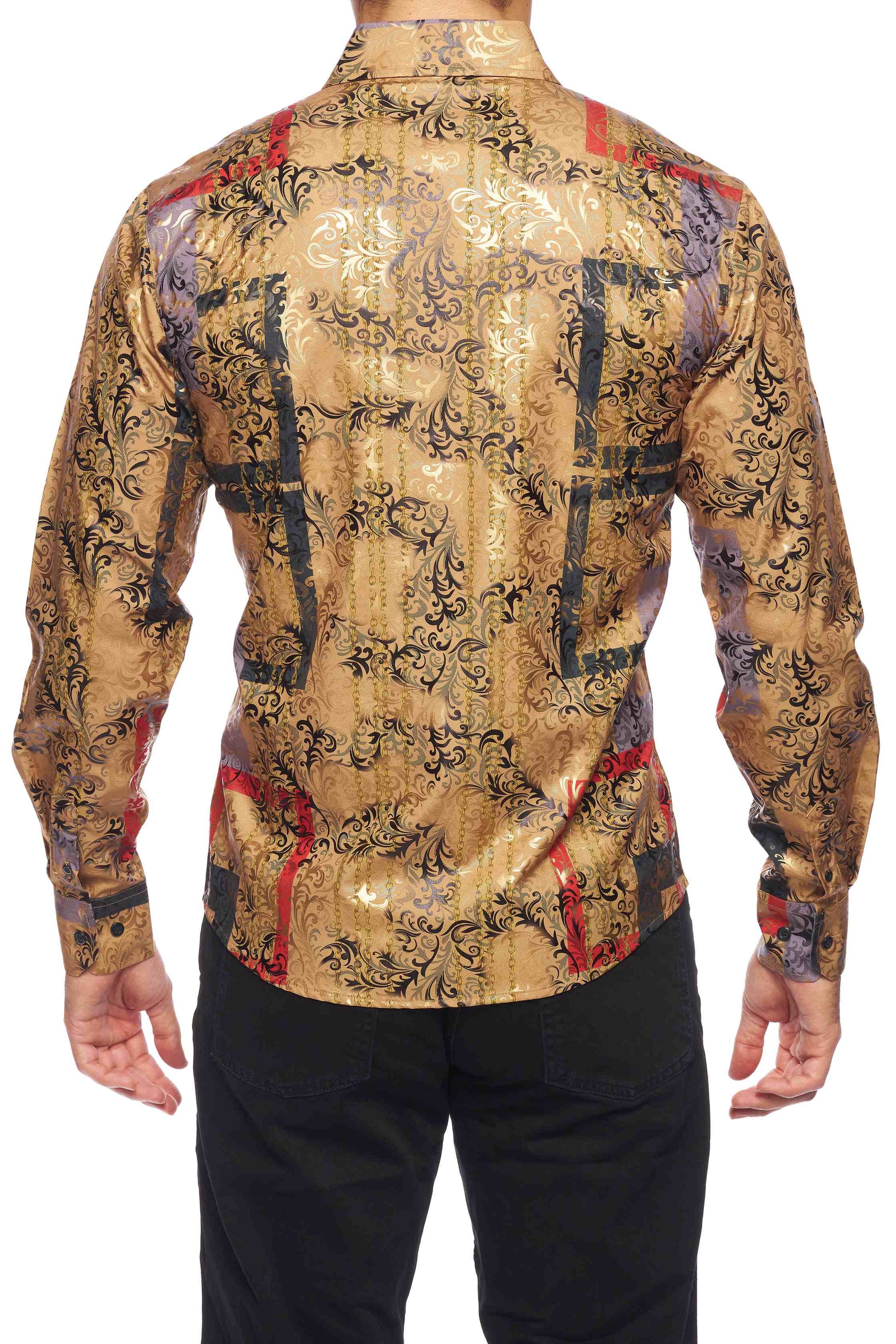 Mens Luxury Brand Printed Silk Like Shirts-HLS2002L-521 - Rodeo Clothing wholesale 