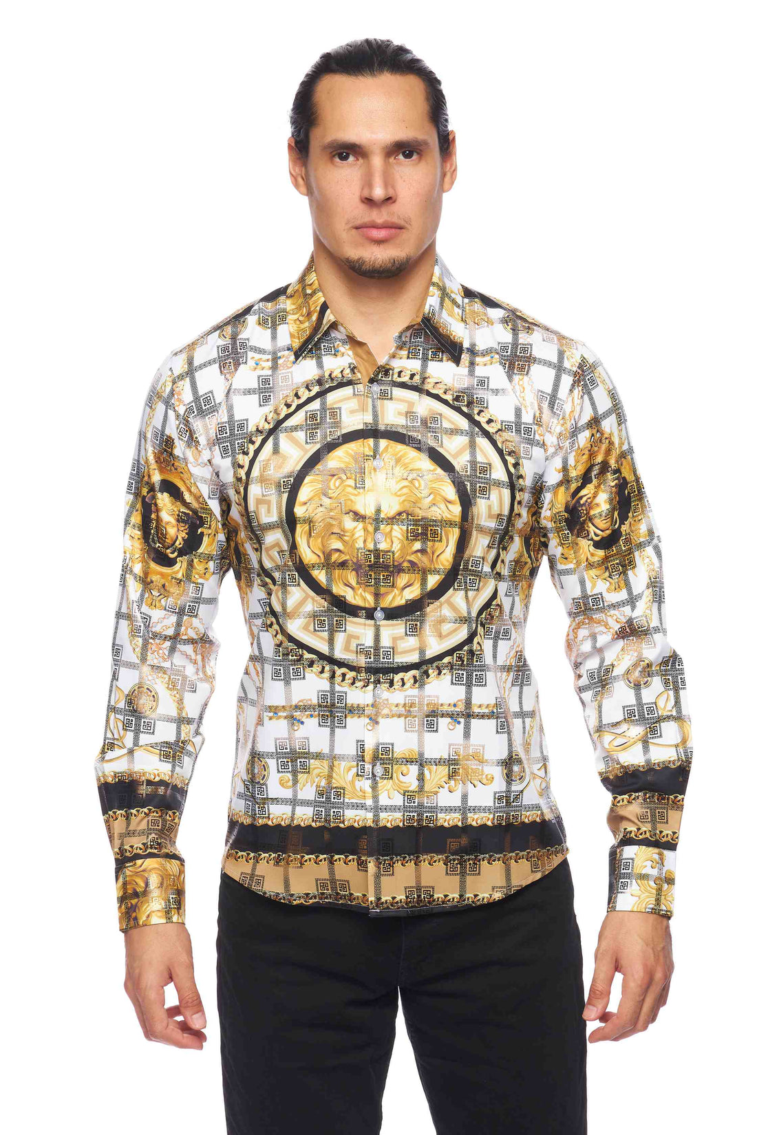 Mens Luxury Brand Printed Silk Like Shirts-HLS2002L-523 - Rodeo Clothing wholesale 