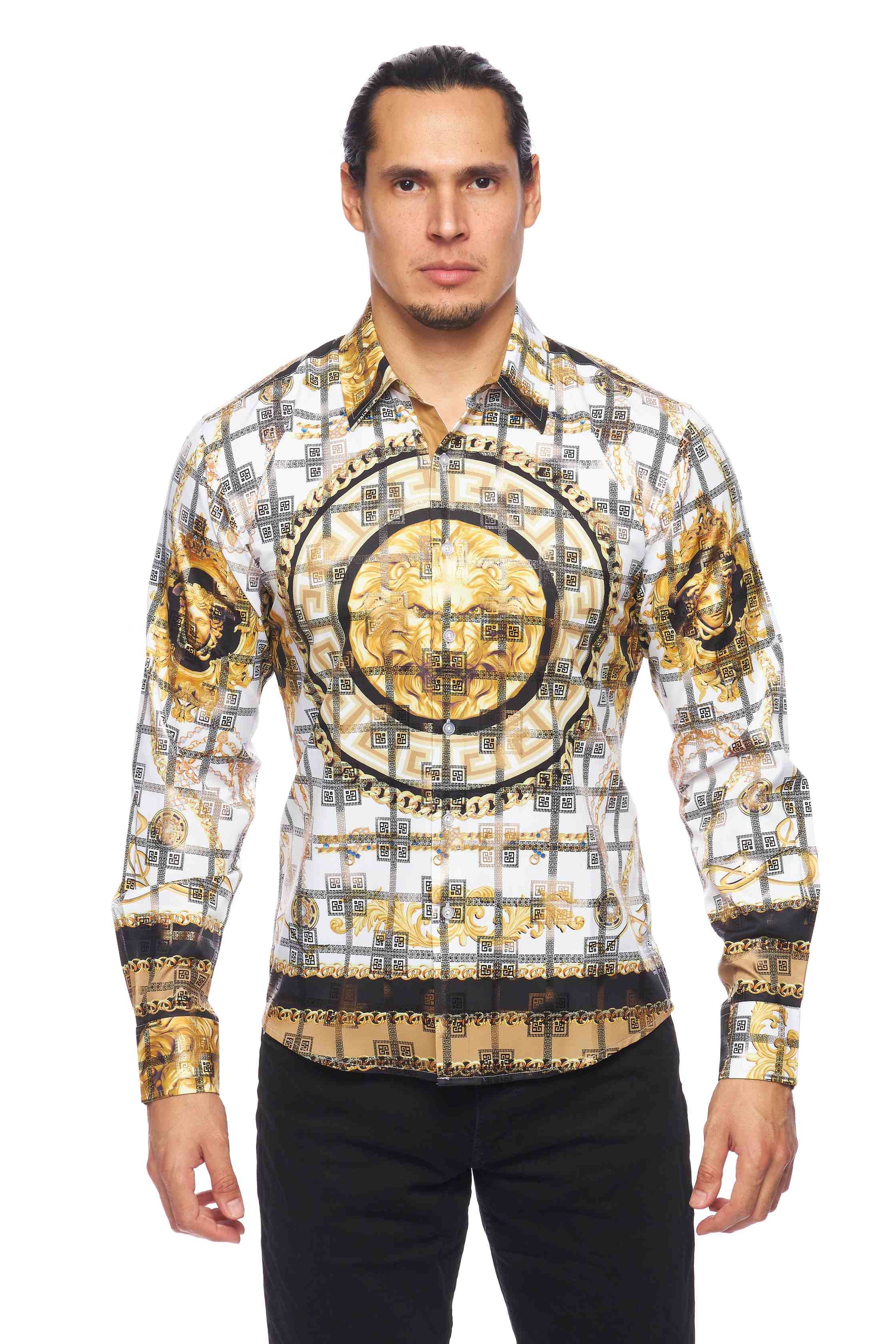 Mens Luxury Brand Printed Silk Like Shirts-HLS2002L-523 - Rodeo Clothing wholesale 