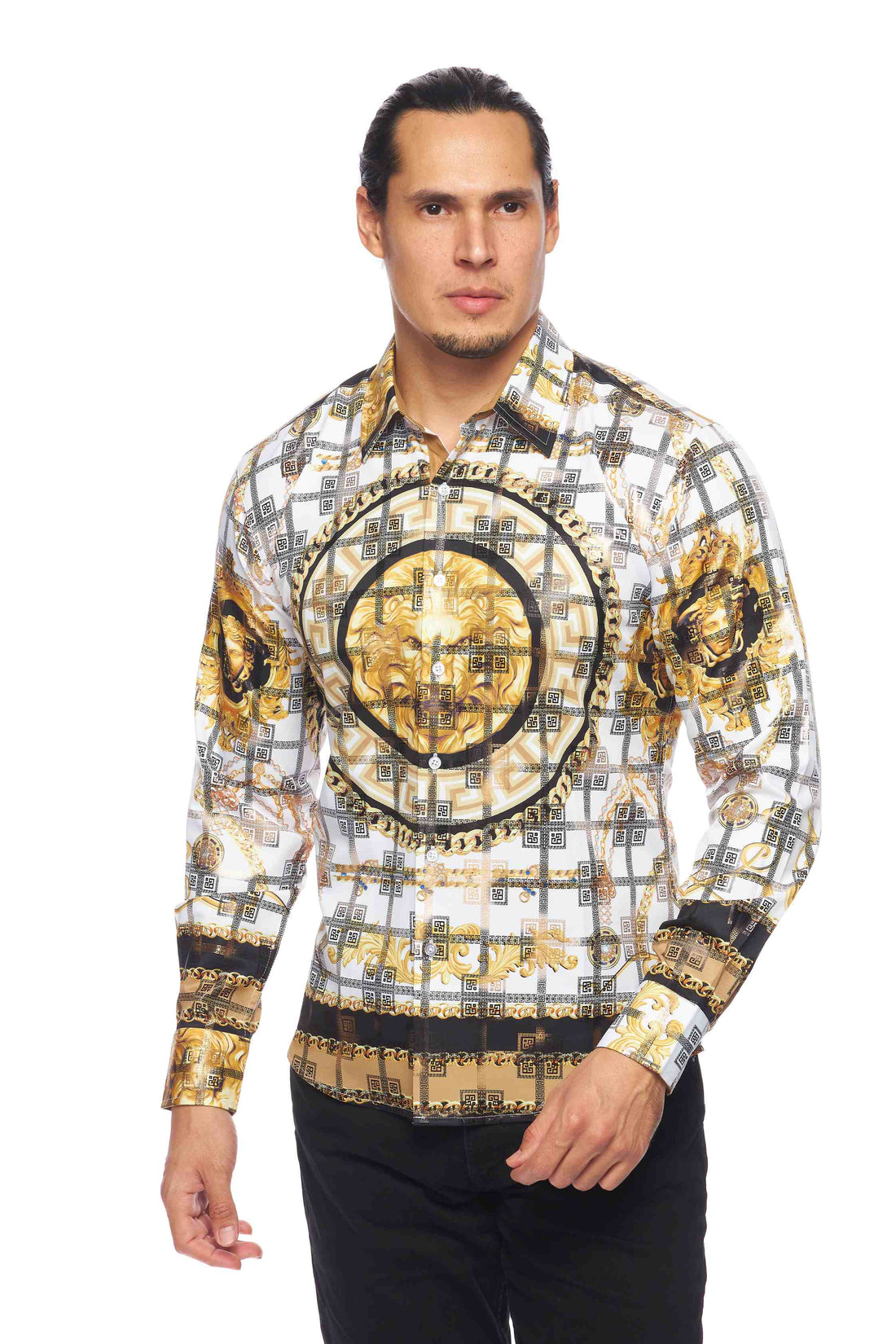 Mens Luxury Brand Printed Silk Like Shirts-HLS2002L-523 - Rodeo Clothing wholesale 