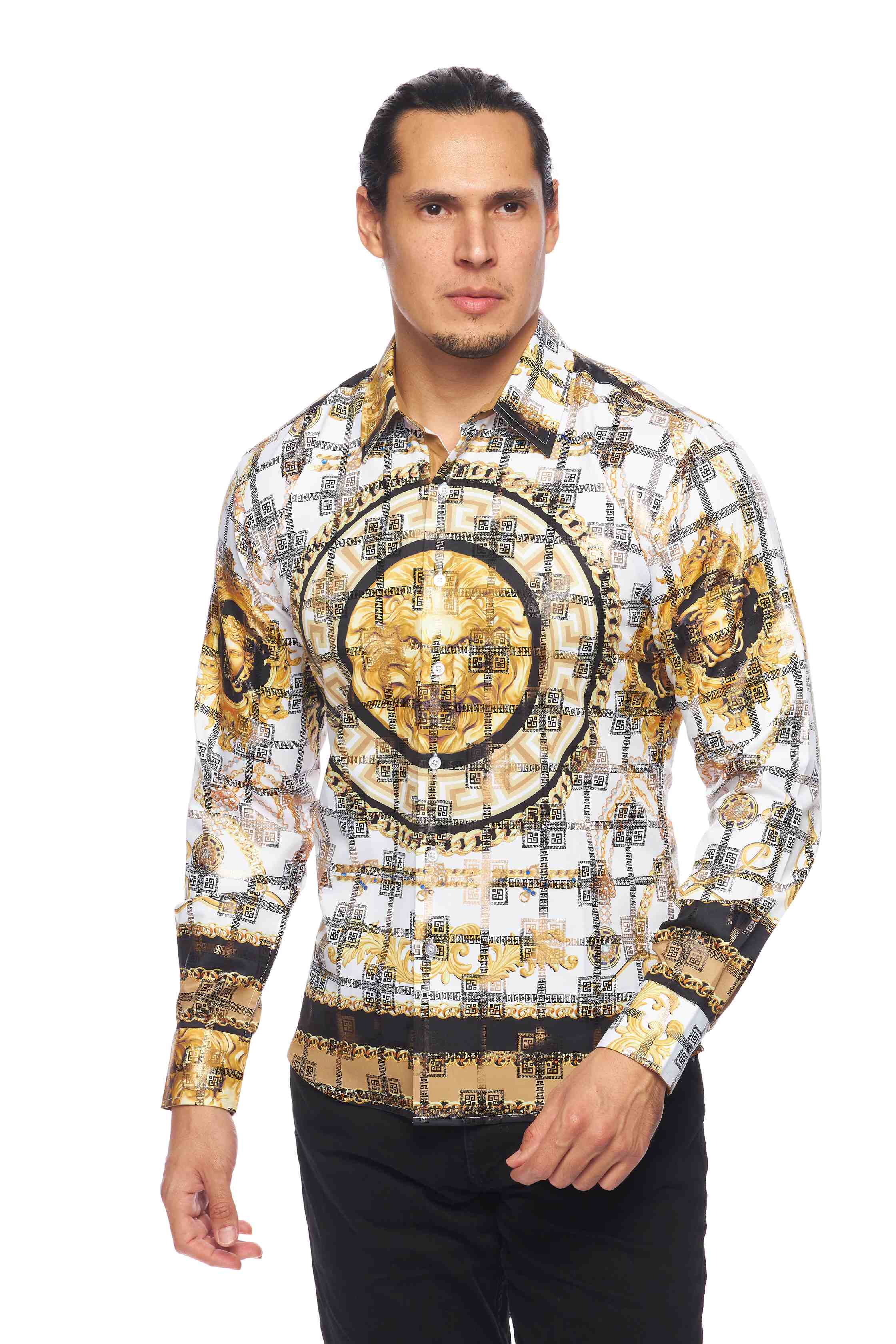 Mens Luxury Brand Printed Silk Like Shirts-HLS2002L-523 - Rodeo Clothing wholesale 