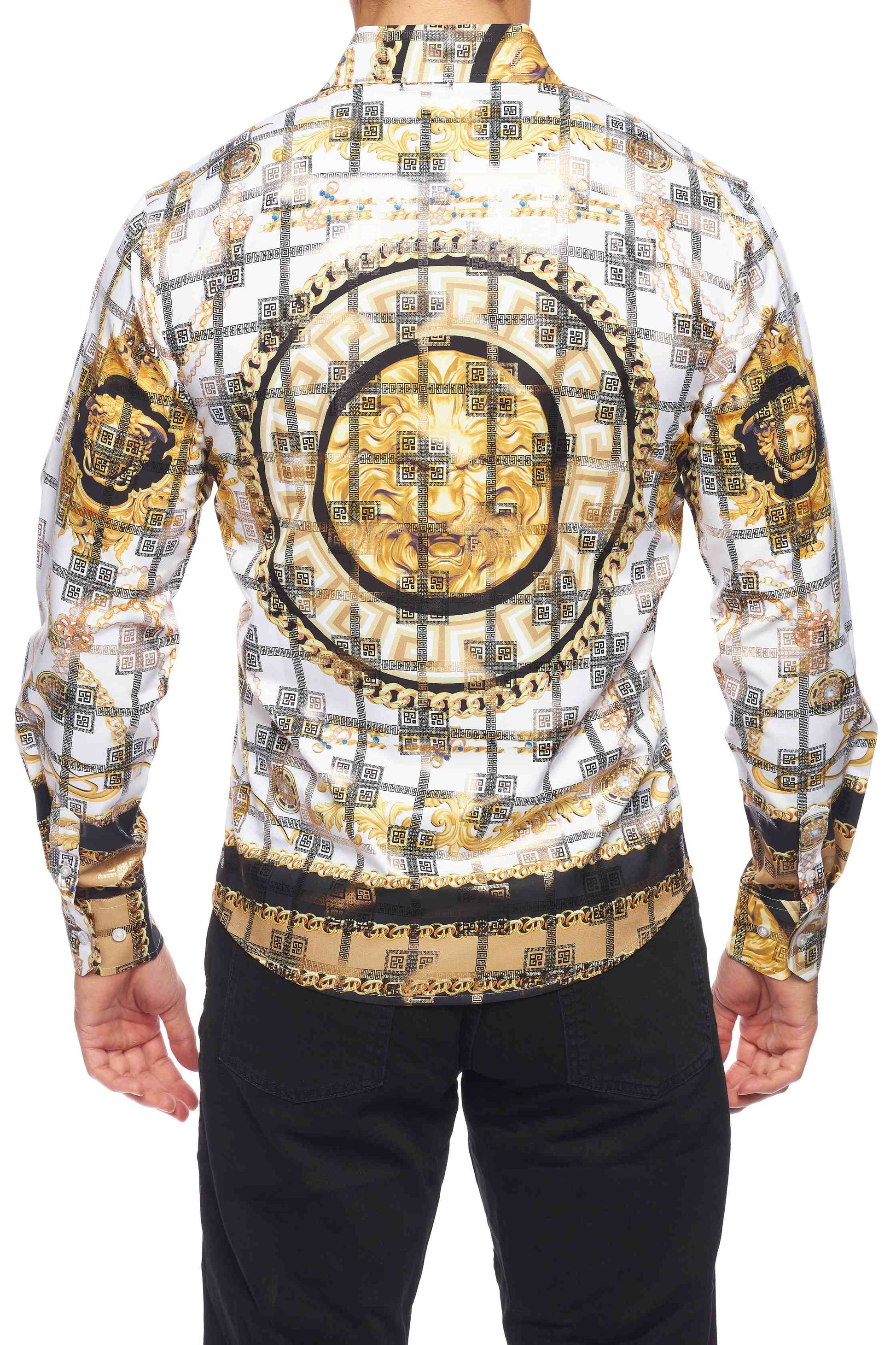 Mens Luxury Brand Printed Silk Like Shirts-HLS2002L-523 - Rodeo Clothing wholesale 