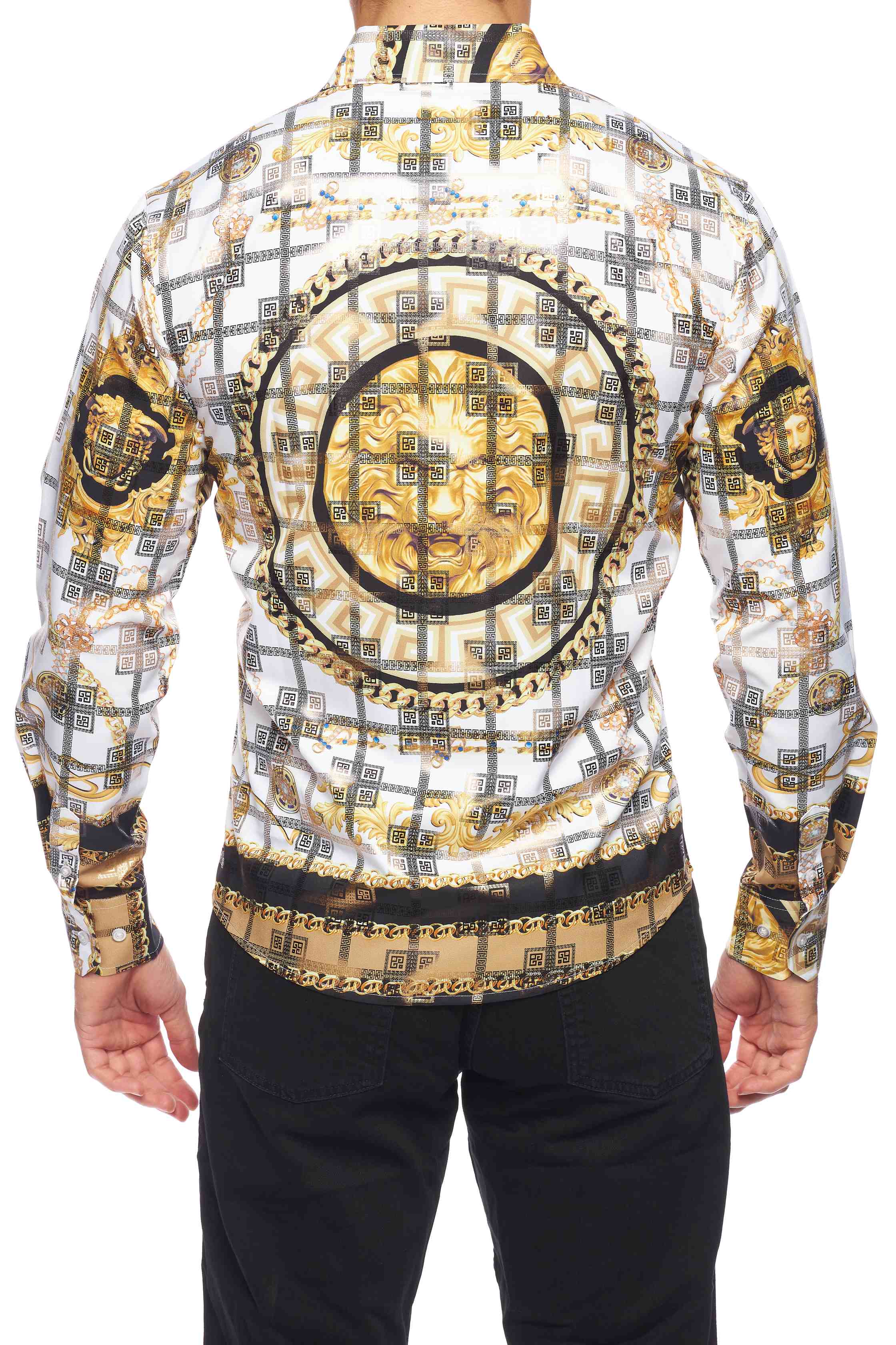 Mens Luxury Brand Printed Silk Like Shirts-HLS2002L-523 - Rodeo Clothing wholesale 