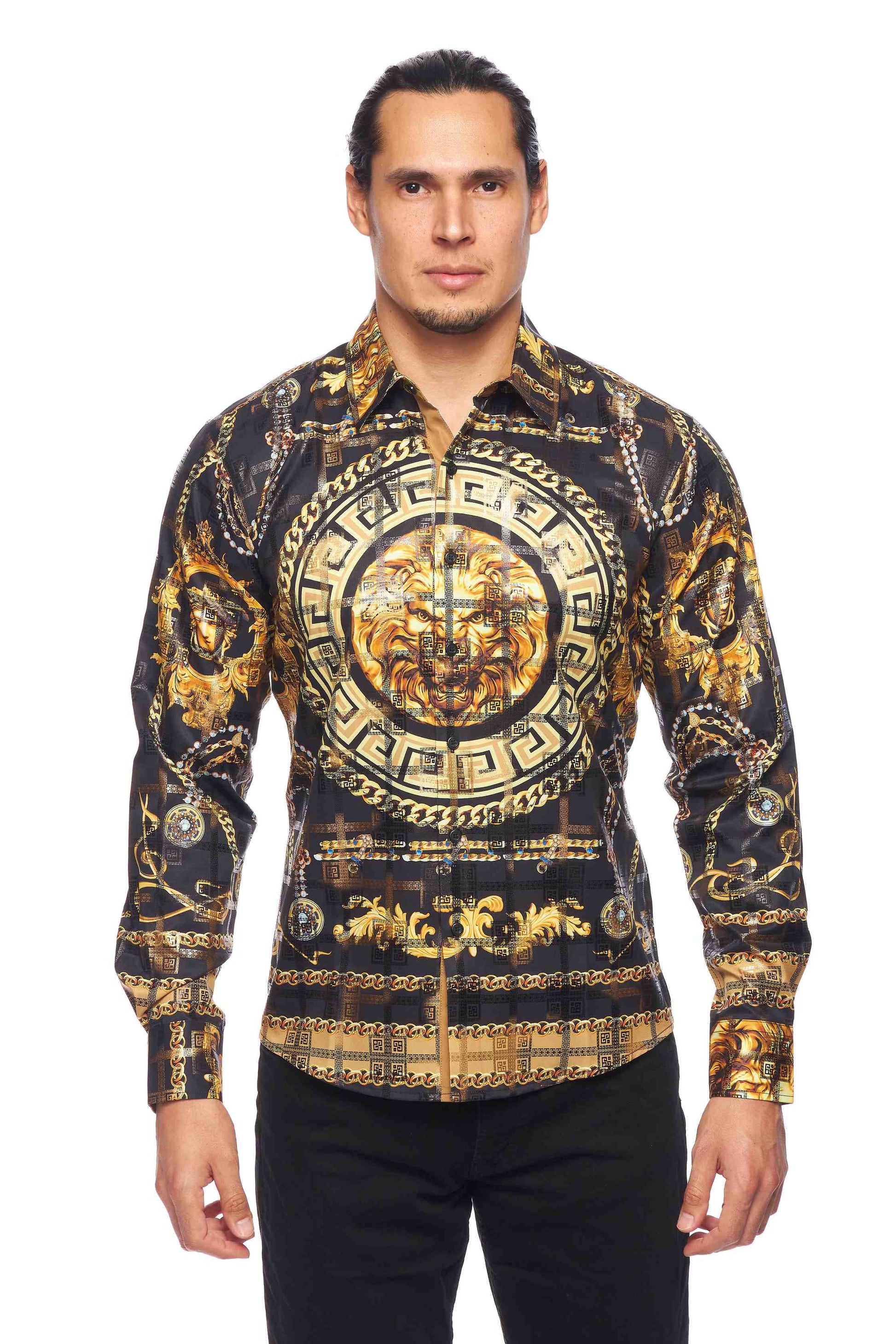 Mens Luxury Brand Printed Silk Like Shirts-HLS2002L-524 - Rodeo Clothing wholesale 