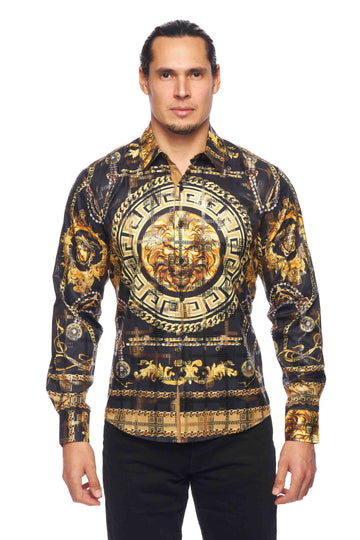 Mens Luxury Brand Printed Silk Like Shirts-HLS2002L-524 - Rodeo Clothing wholesale 