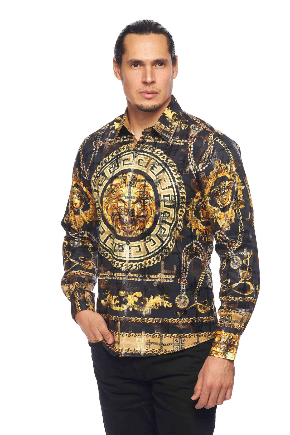Mens Luxury Brand Printed Silk Like Shirts-HLS2002L-524 - Rodeo Clothing wholesale 