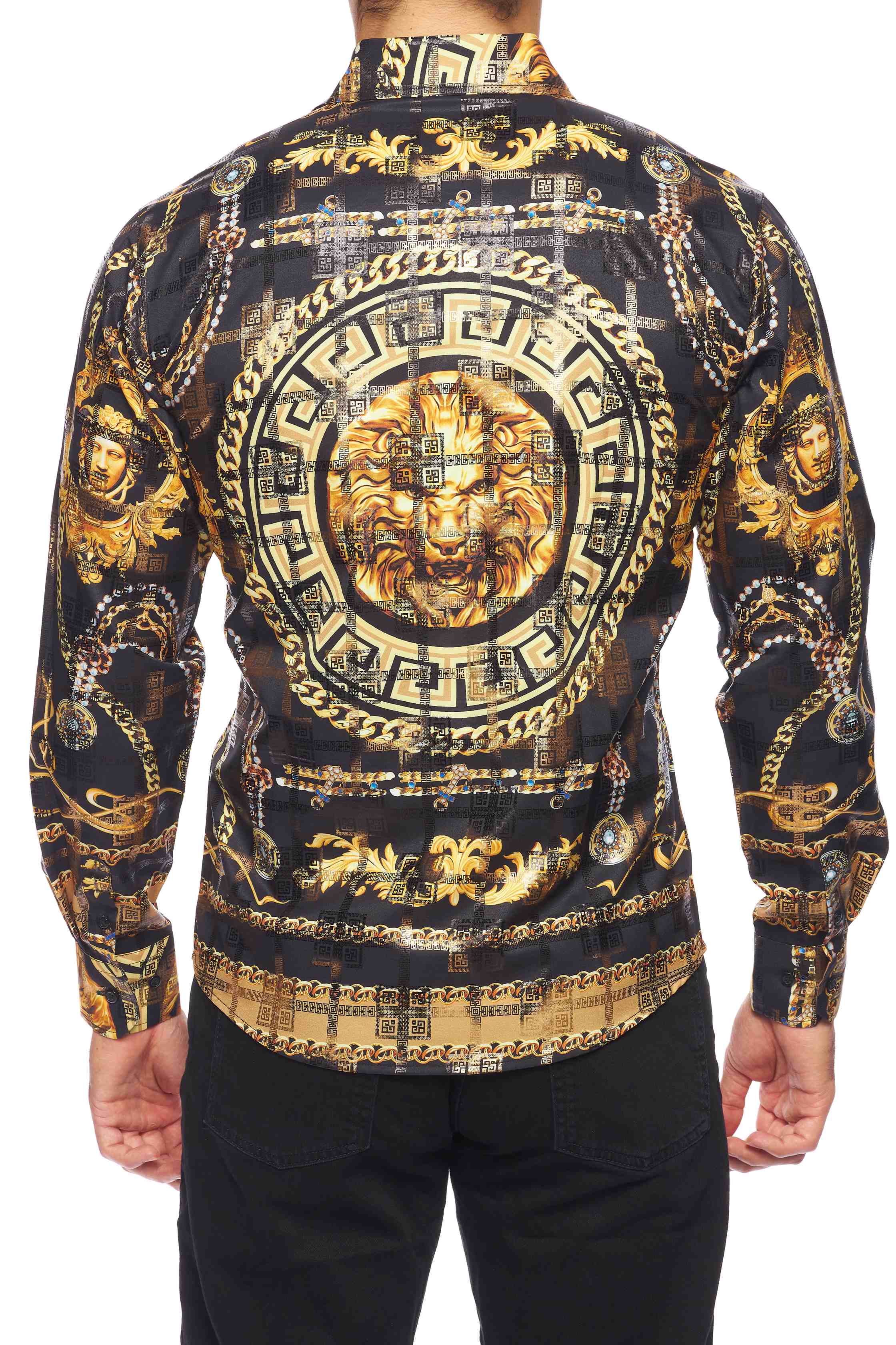 Mens Luxury Brand Printed Silk Like Shirts-HLS2002L-524 - Rodeo Clothing wholesale 