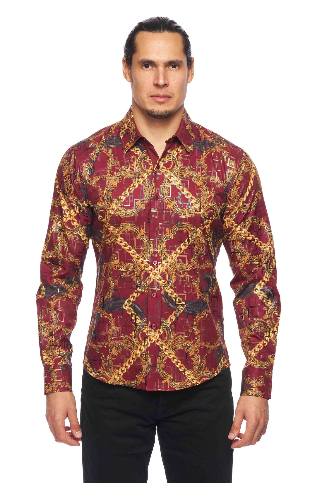 Mens Luxury Brand Printed Silk Like Shirts-HLS2002L-532 - Rodeo Clothing wholesale 