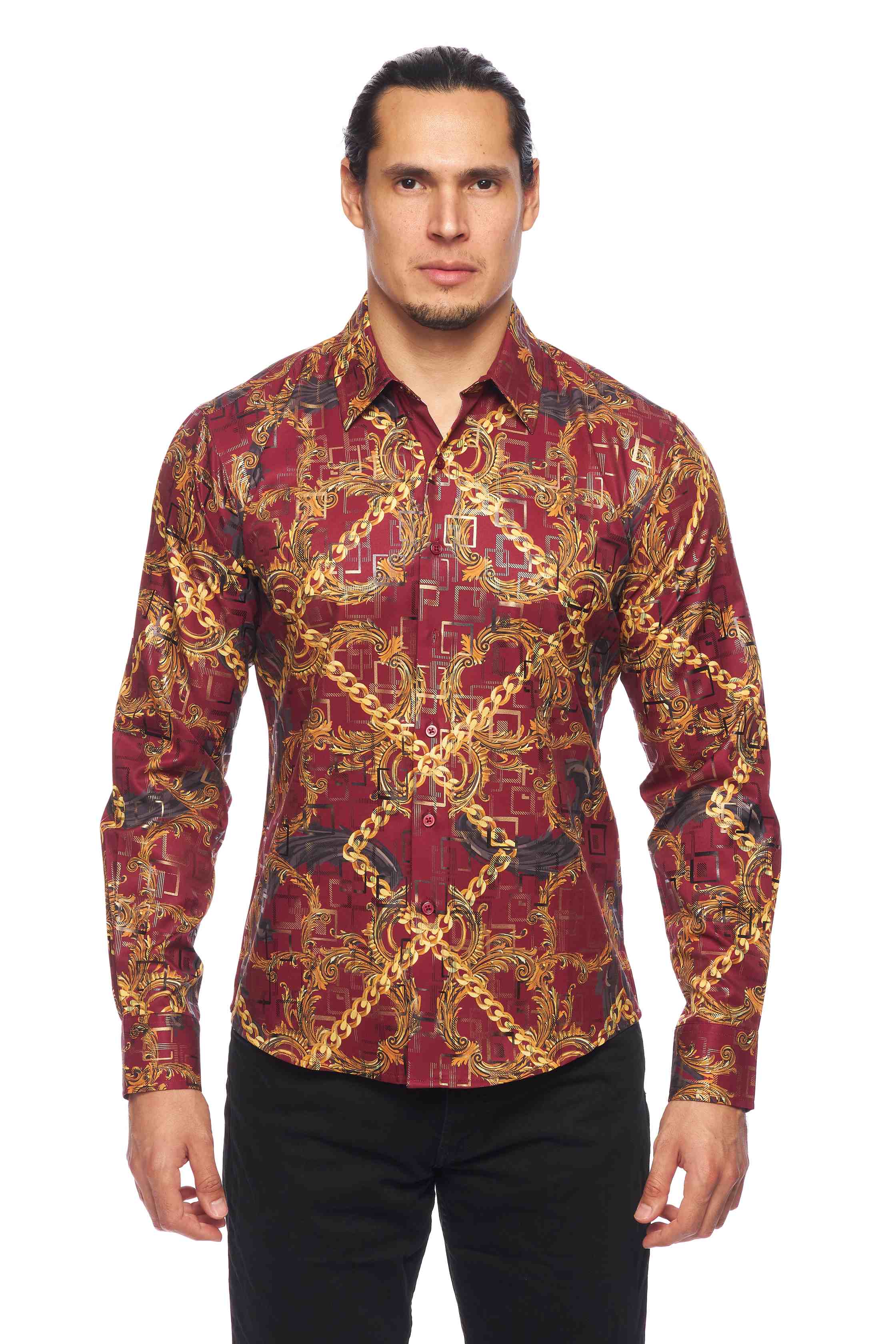 Mens Luxury Brand Printed Silk Like Shirts-HLS2002L-532 - Rodeo Clothing wholesale 