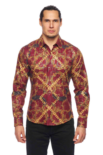 Mens Luxury Brand Printed Silk Like Shirts-HLS2002L-532 - Rodeo Clothing wholesale 