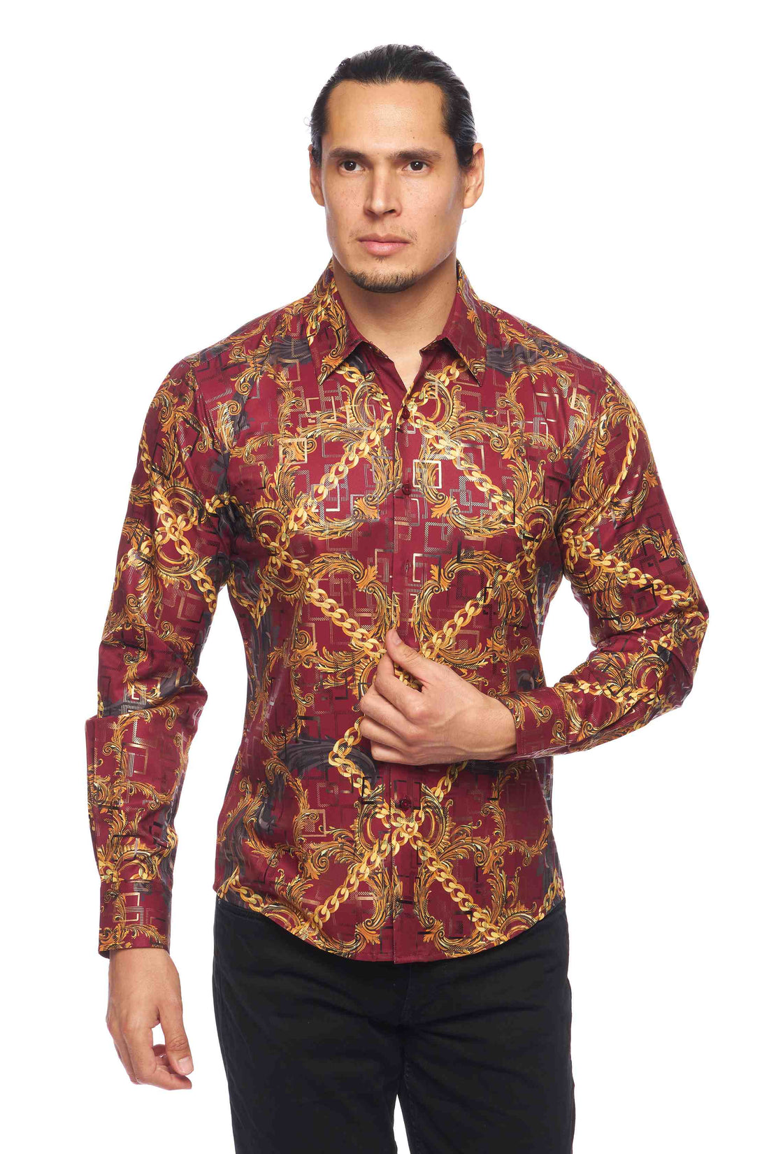 Mens Luxury Brand Printed Silk Like Shirts-HLS2002L-532 - Rodeo Clothing wholesale 