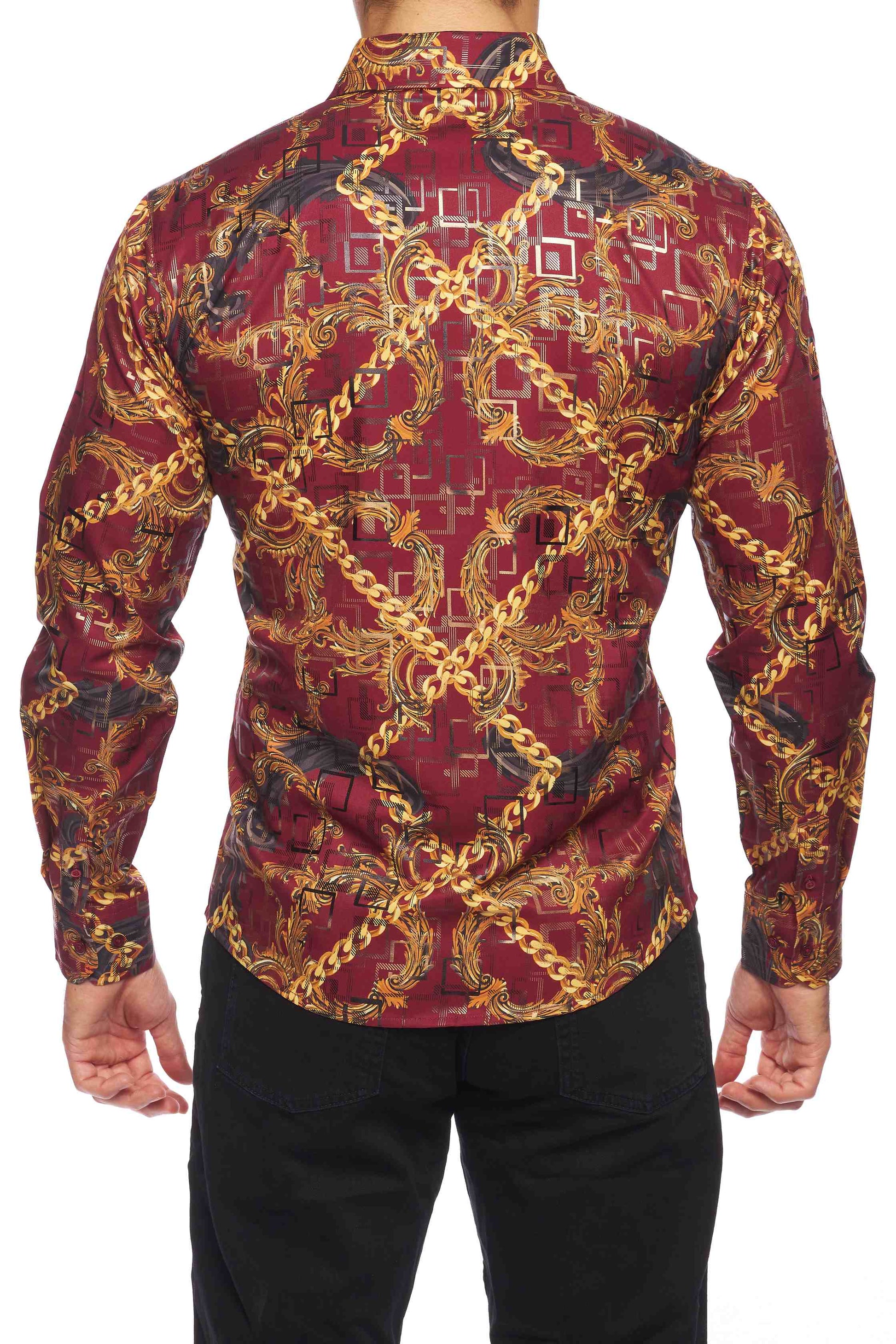 Mens Luxury Brand Printed Silk Like Shirts-HLS2002L-532 - Rodeo Clothing wholesale 