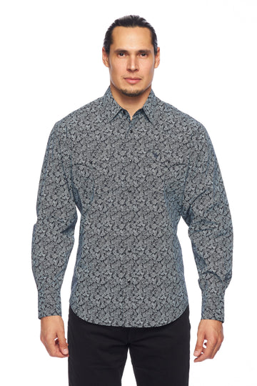 Men's Western Pearl Snap Print Shirt-PS100L-170 - Rodeo Clothing wholesale 