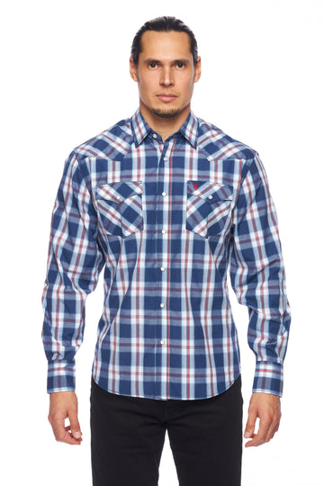 Men's Western Long Sleeve Pearl Snap Plaid Shirt-PS400-403 - Rodeo Clothing wholesale 