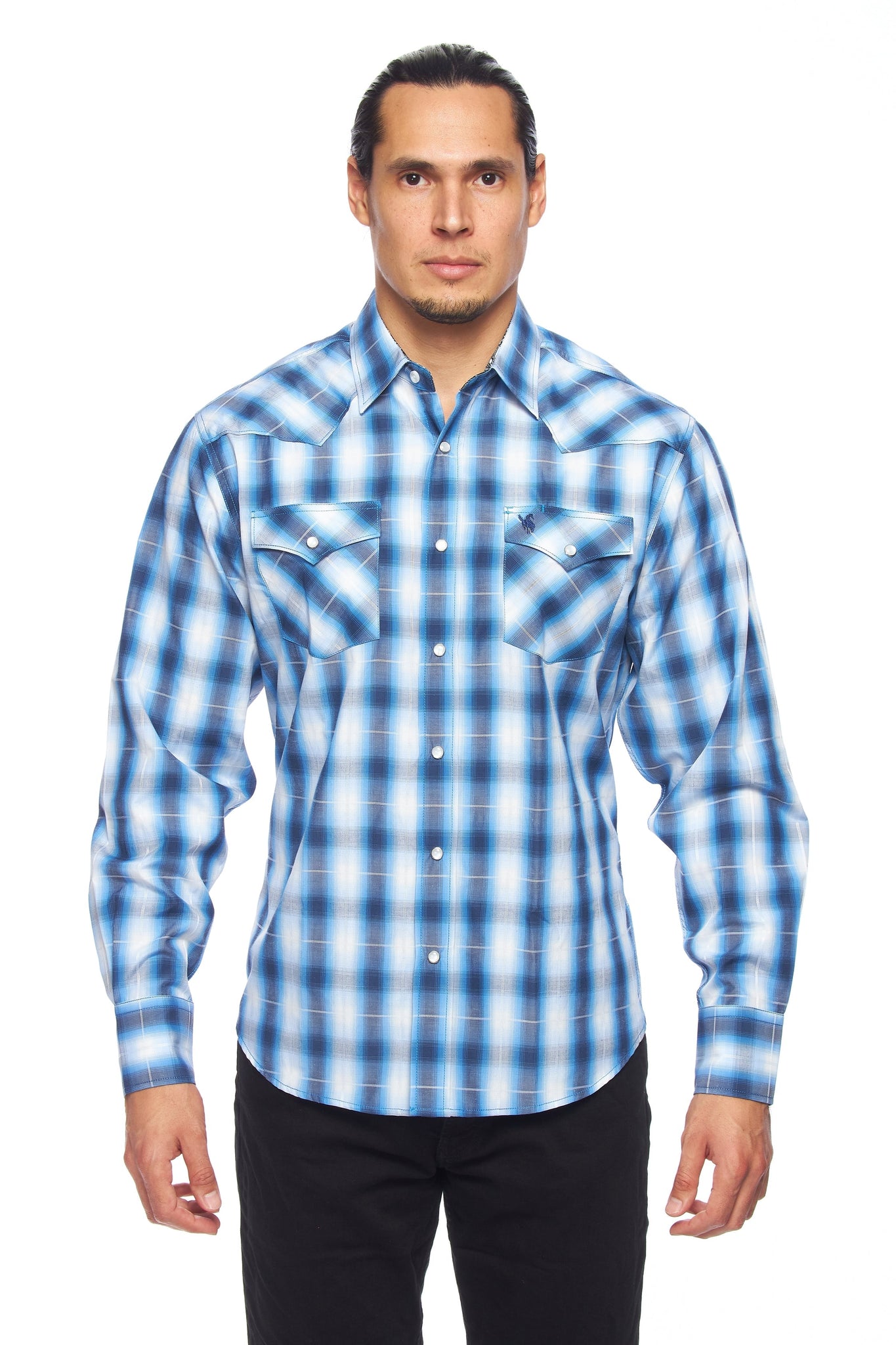 Men's Western Long Sleeve Pearl Snap Plaid Shirt-PS400-461