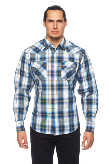 Men's Western Long Sleeve Pearl Snap Plaid Shirt-PS400-471 - Rodeo Clothing wholesale 