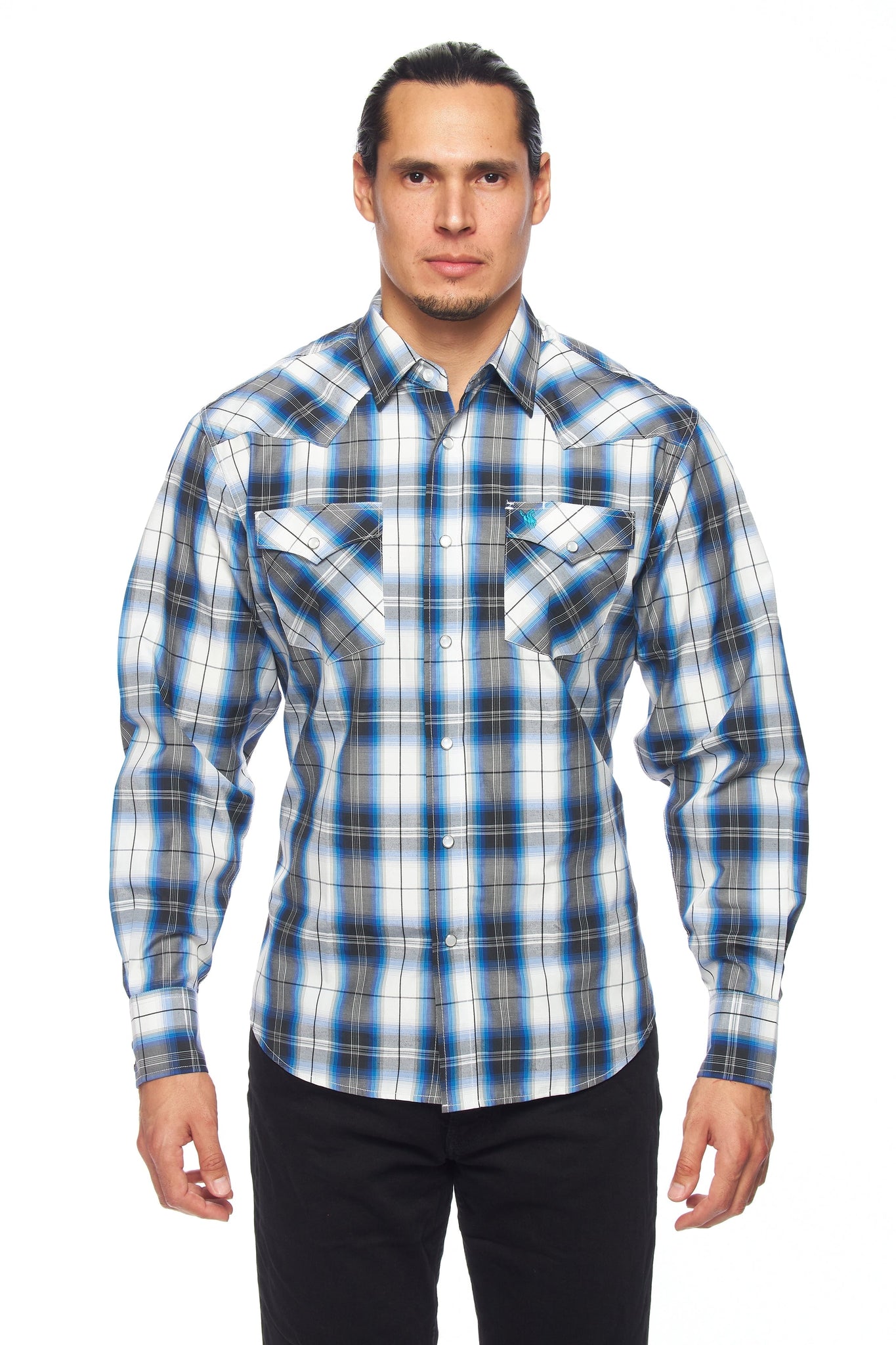 Men's Western Long Sleeve Pearl Snap Plaid Shirt -PS400-471