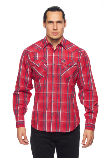 Men's Western Long Sleeve Pearl Snap Plaid Shirt-PS400-407 - Rodeo Clothing wholesale 