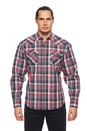 Men's Western Long Sleeve Pearl Snap Plaid Shirt-PS400-402 - Rodeo Clothing wholesale 