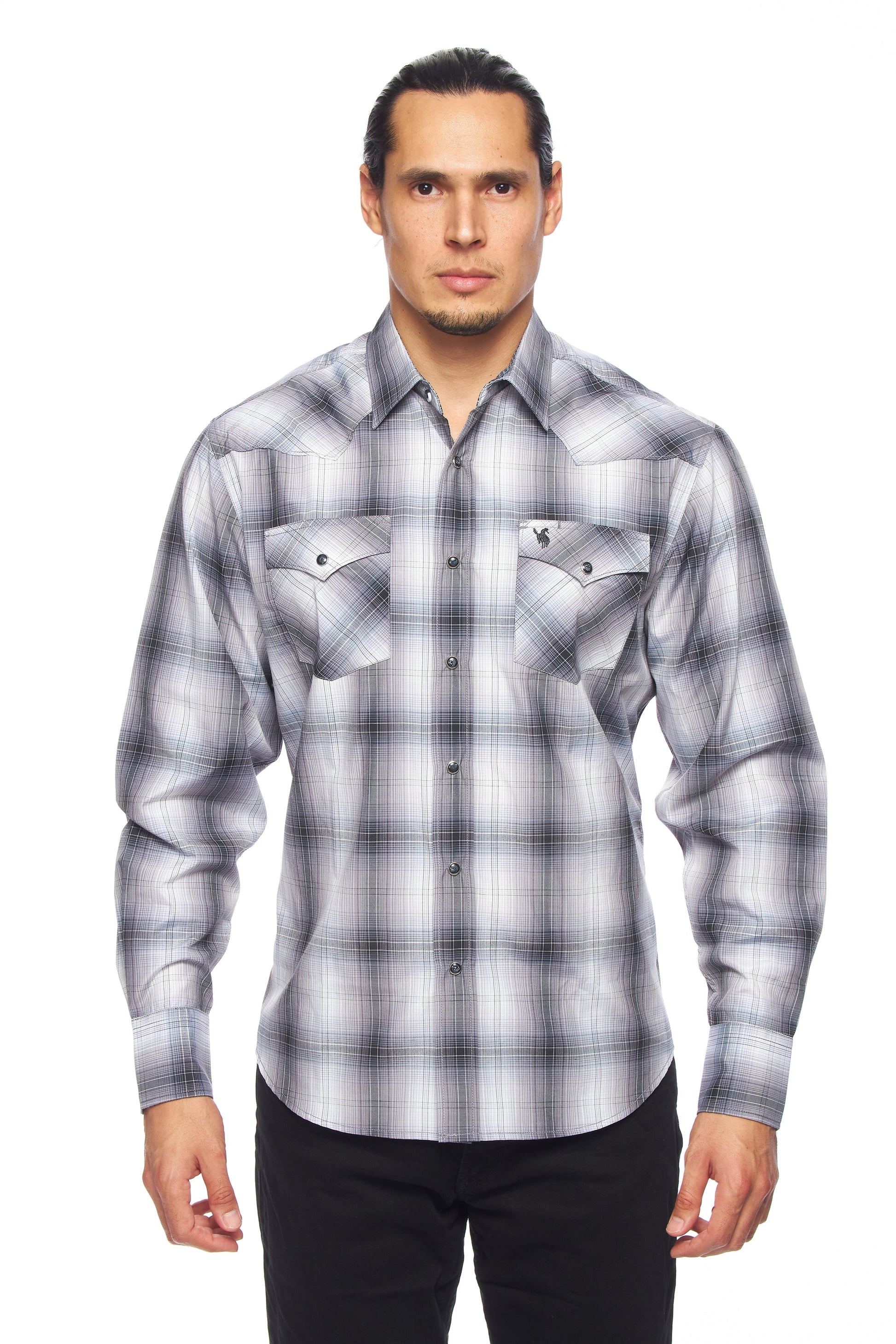 Men's Western Long Sleeve Pearl Snap Plaid Shirt-PS400-453 - Rodeo Clothing wholesale 