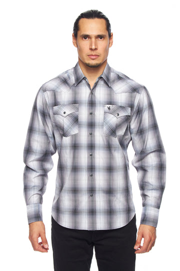 Men's Western Long Sleeve Pearl Snap Plaid Shirt-PS400-453 - Rodeo Clothing wholesale 