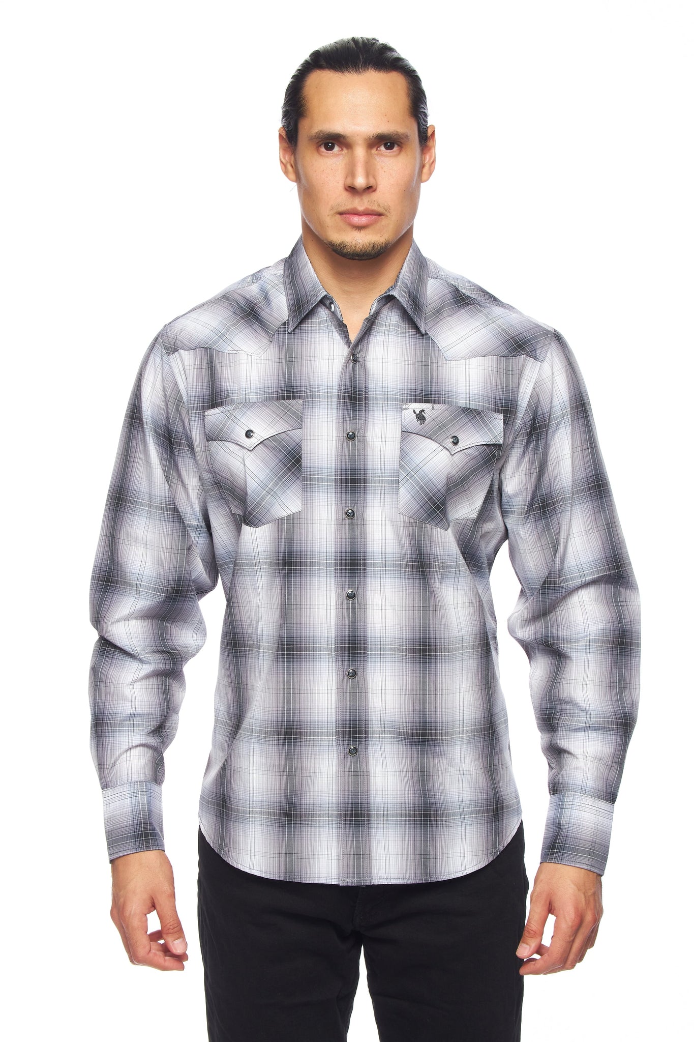 Men's Western Long Sleeve Pearl Snap Plaid Shirt-PS400-453