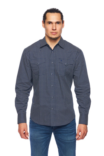 Men's Western Pearl Snap Print Shirt-PS100L-160 - Rodeo Clothing wholesale 