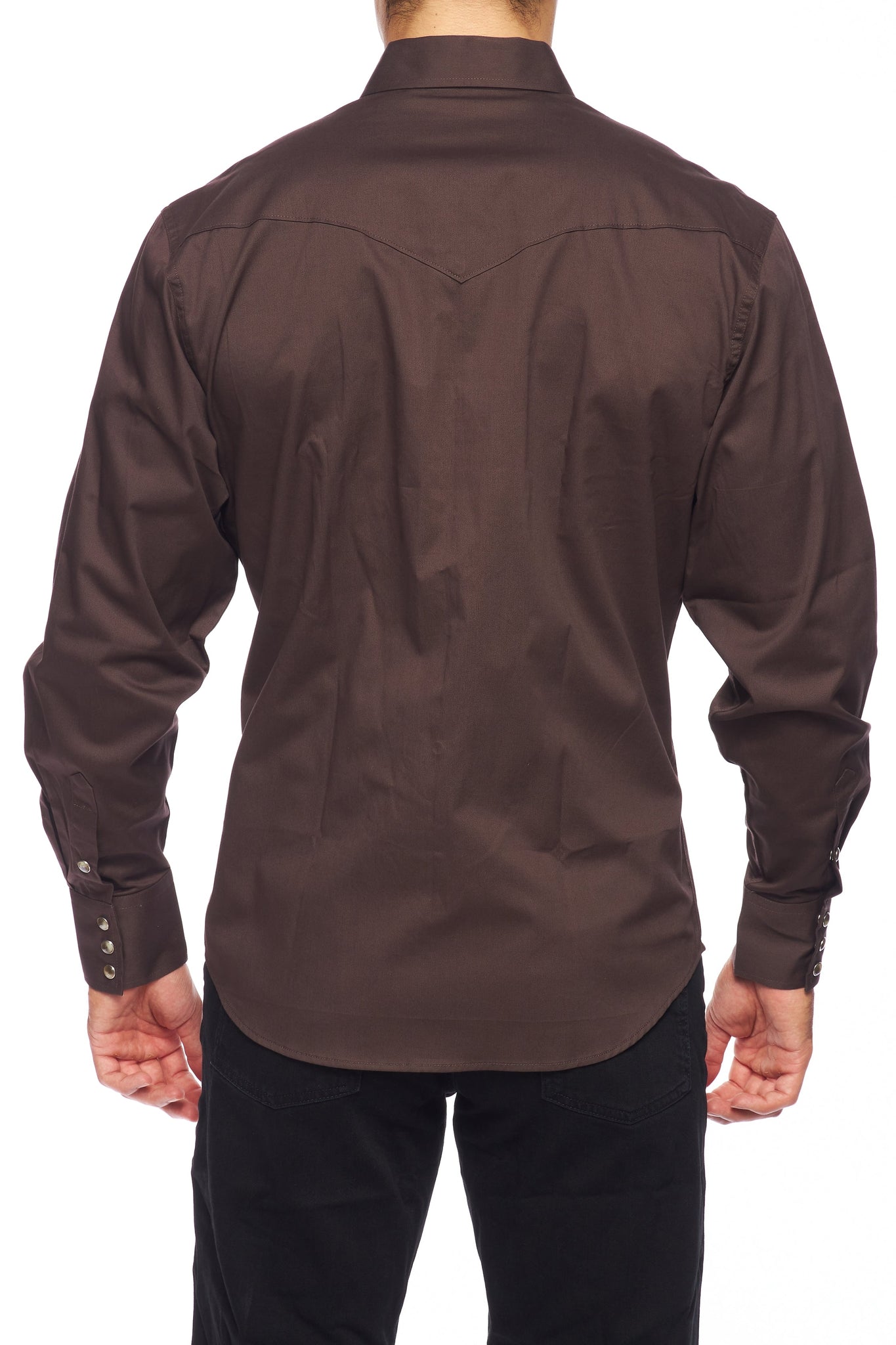Men's Western Solid Twill Shirt-AC108L-BROWN