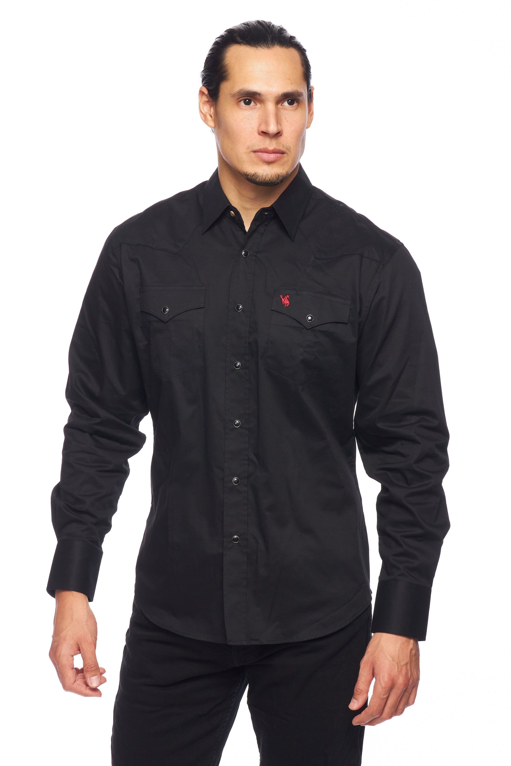 Men's Western Solid Twill Shirt-AC108L-BLACK-RED - Rodeo Clothing wholesale 
