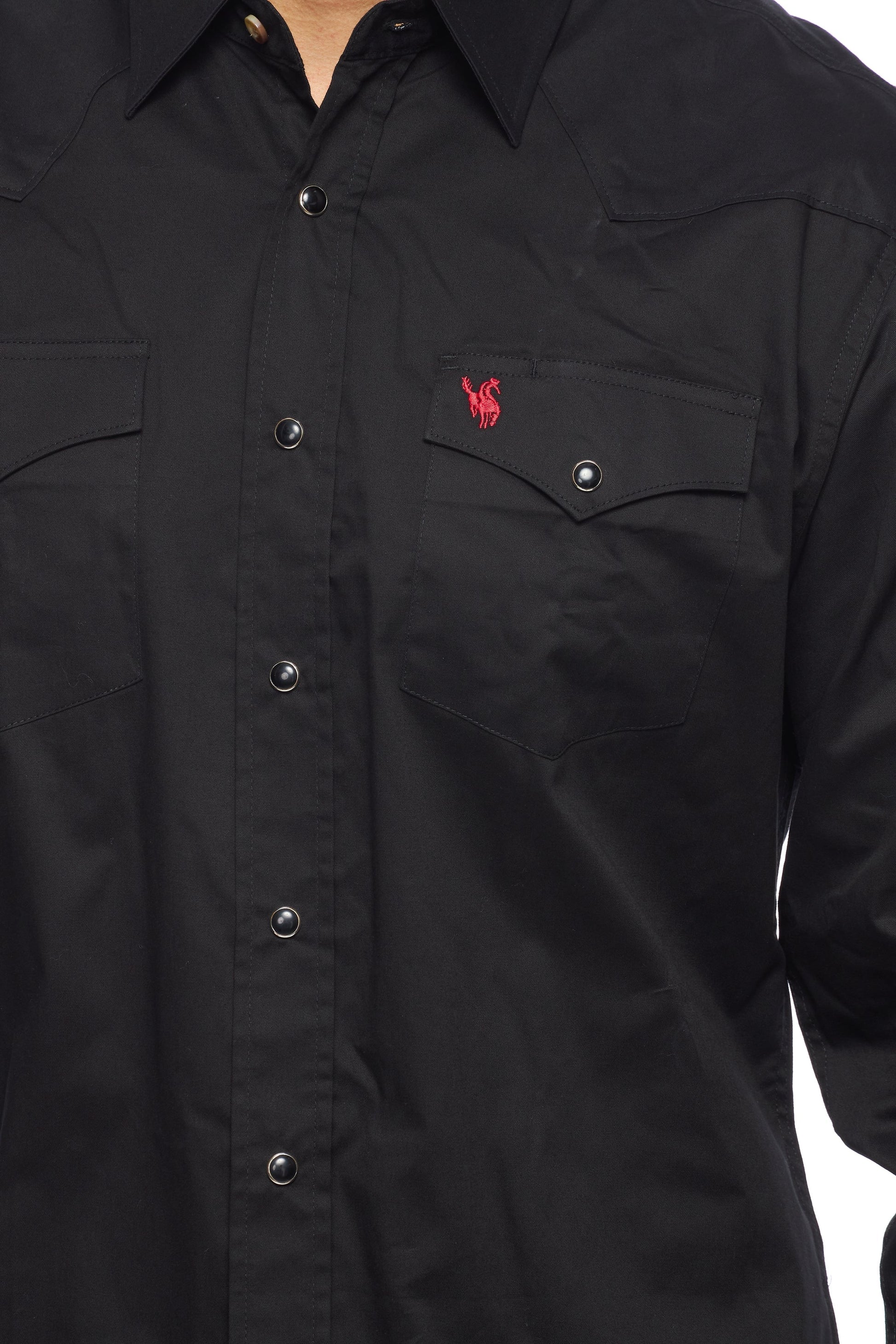 Men's Western Solid Twill Shirt-AC108L-BLACK-RED - Rodeo Clothing wholesale 