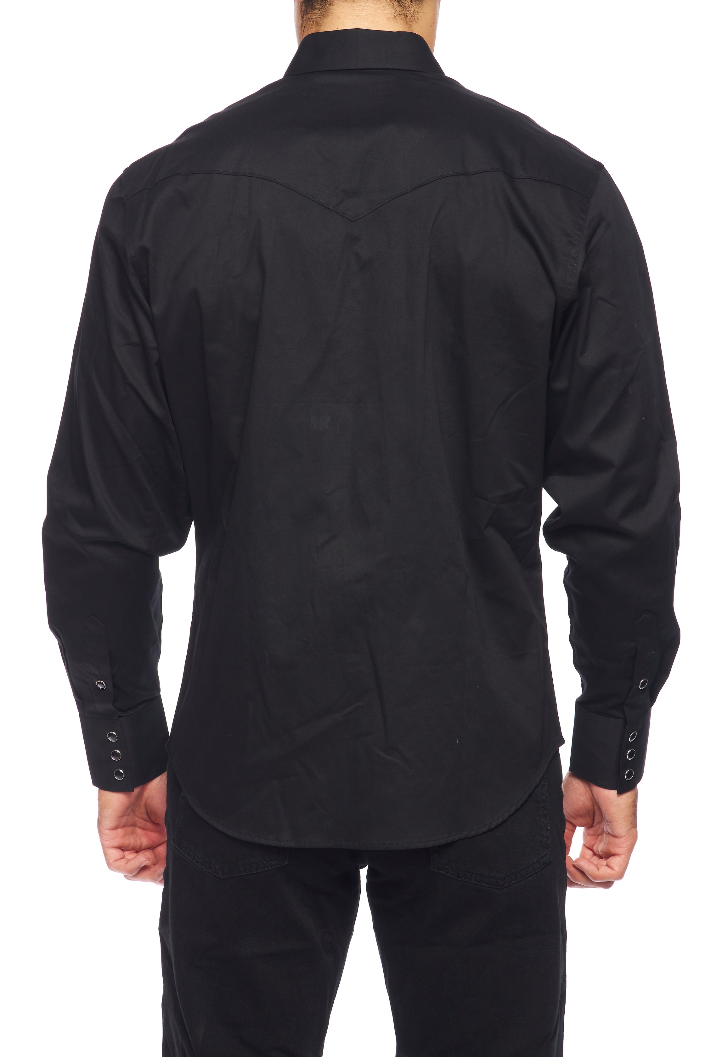 Men's Western Solid Twill Shirt-AC108L-BLACK-RED - Rodeo Clothing wholesale 