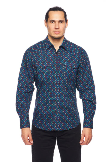 Men's Western Pearl Snap Print Shirt-PS100L-165 - Rodeo Clothing wholesale 