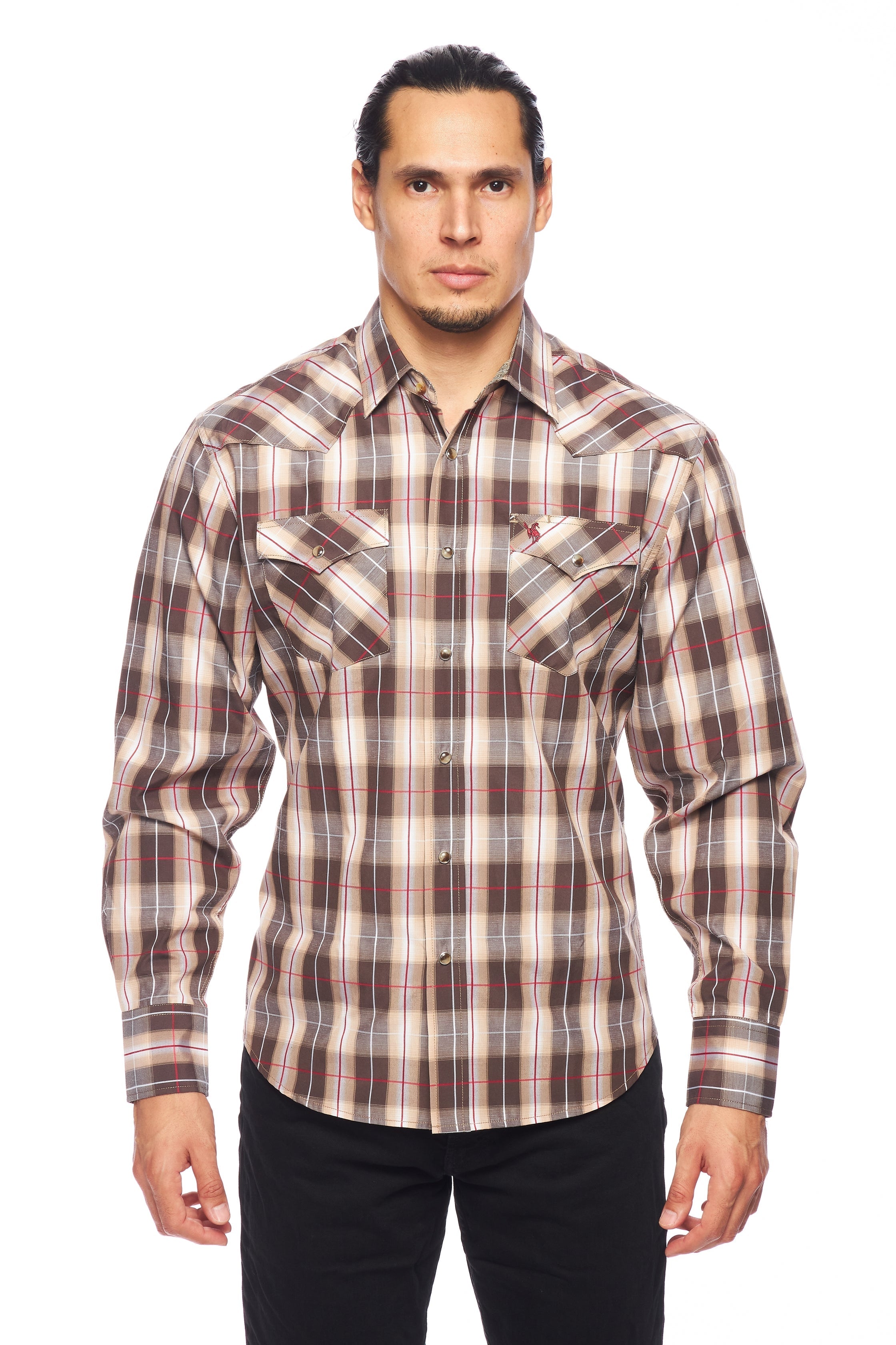 Men's Western Long Sleeve Pearl Snap Plaid Shirt-PS400-427 - Rodeo Clothing wholesale 