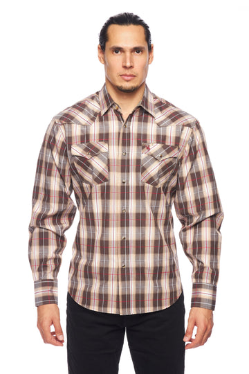 Men's Western Long Sleeve Pearl Snap Plaid Shirt-PS400-427 - Rodeo Clothing wholesale 