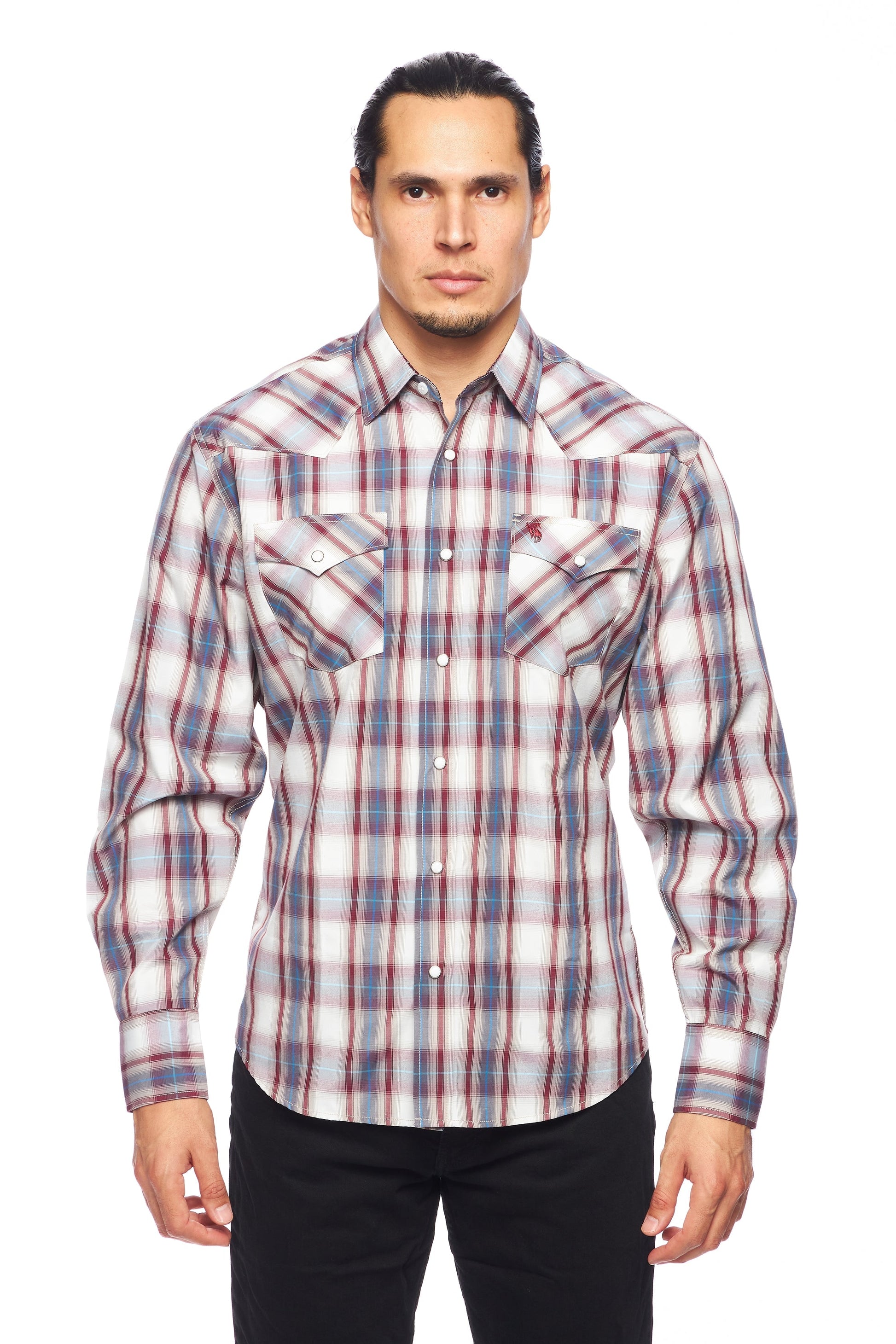 Men's Western Long Sleeve Pearl Snap Plaid Shirt-PS400-406 - Rodeo Clothing wholesale 