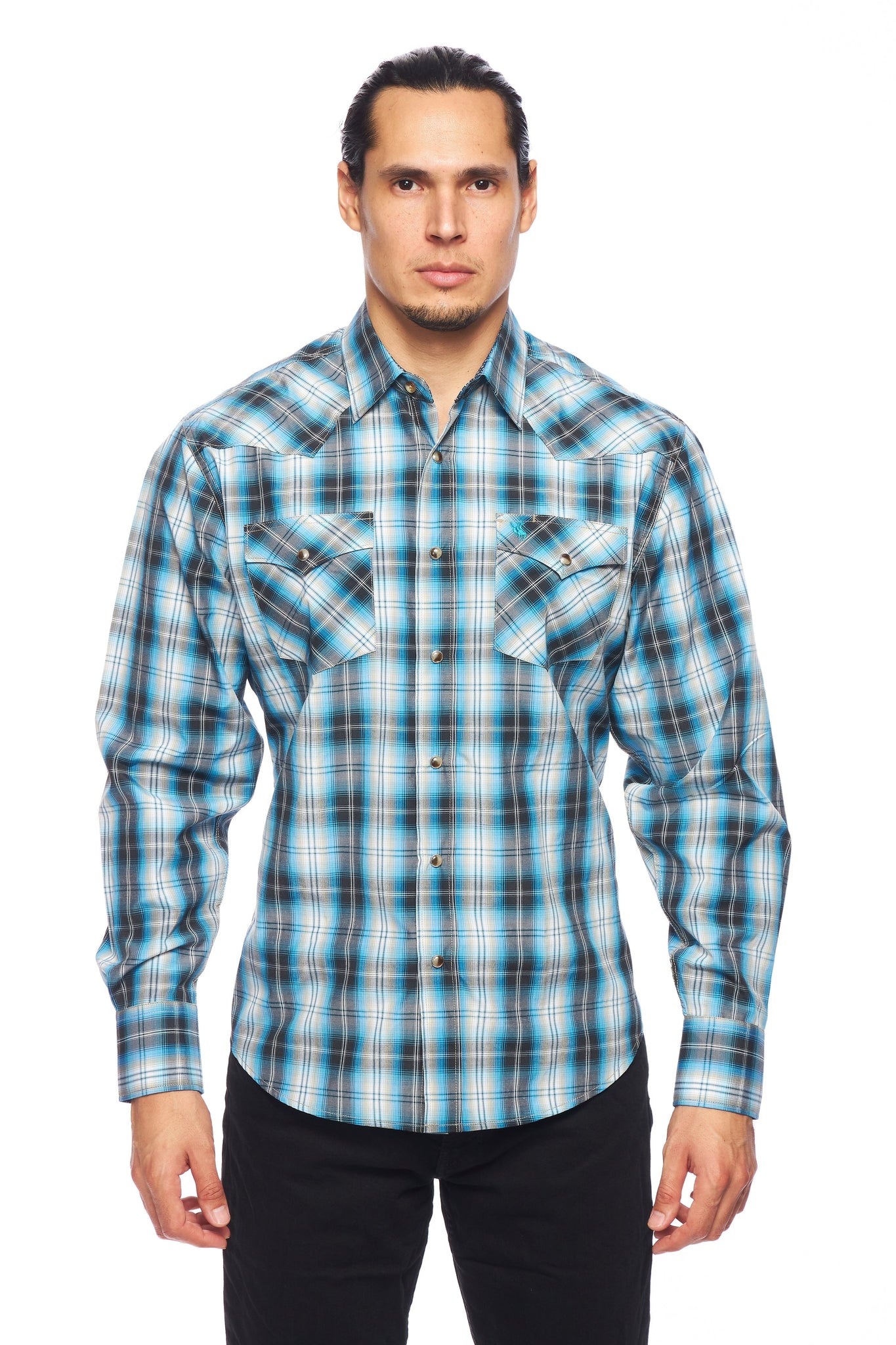 Men's Western Long Sleeve Pearl Snap Plaid Shirt -PS400-478