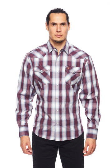 Men's Western Long Sleeve Pearl Snap Plaid Shirt-PS400-405 - Rodeo Clothing wholesale 