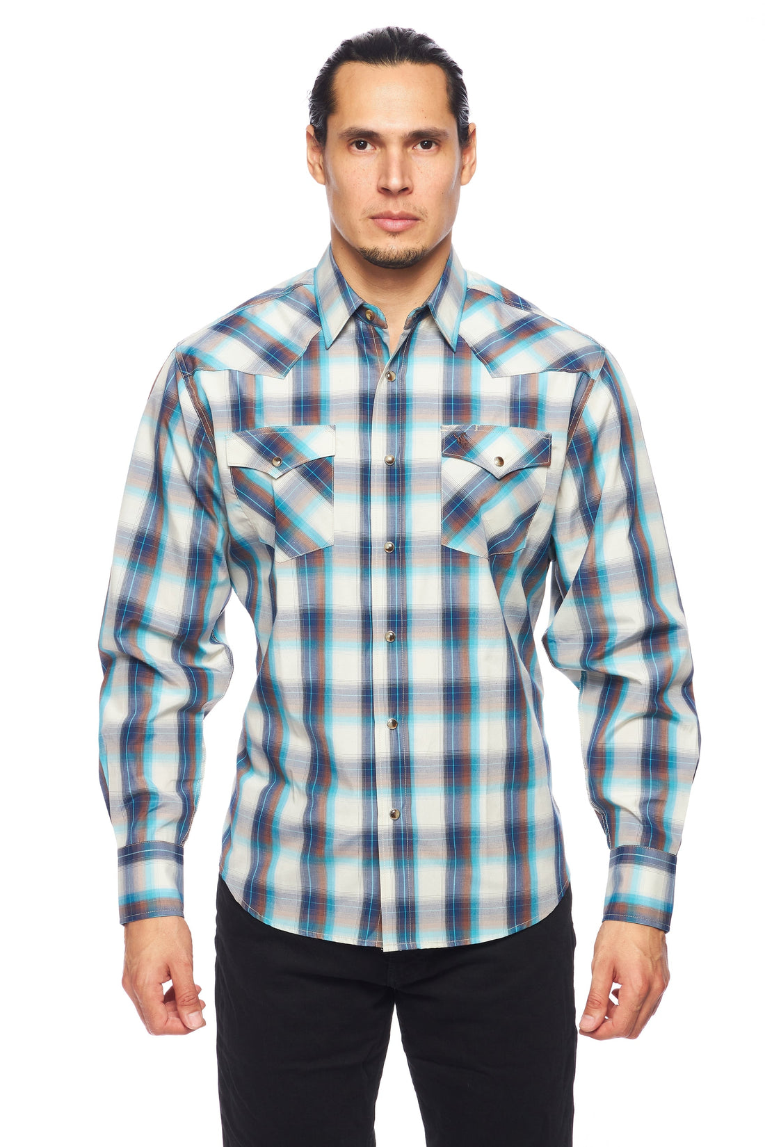 Men's Western Long Sleeve Pearl Snap Plaid Shirt-PS400-409 - Rodeo Clothing wholesale 