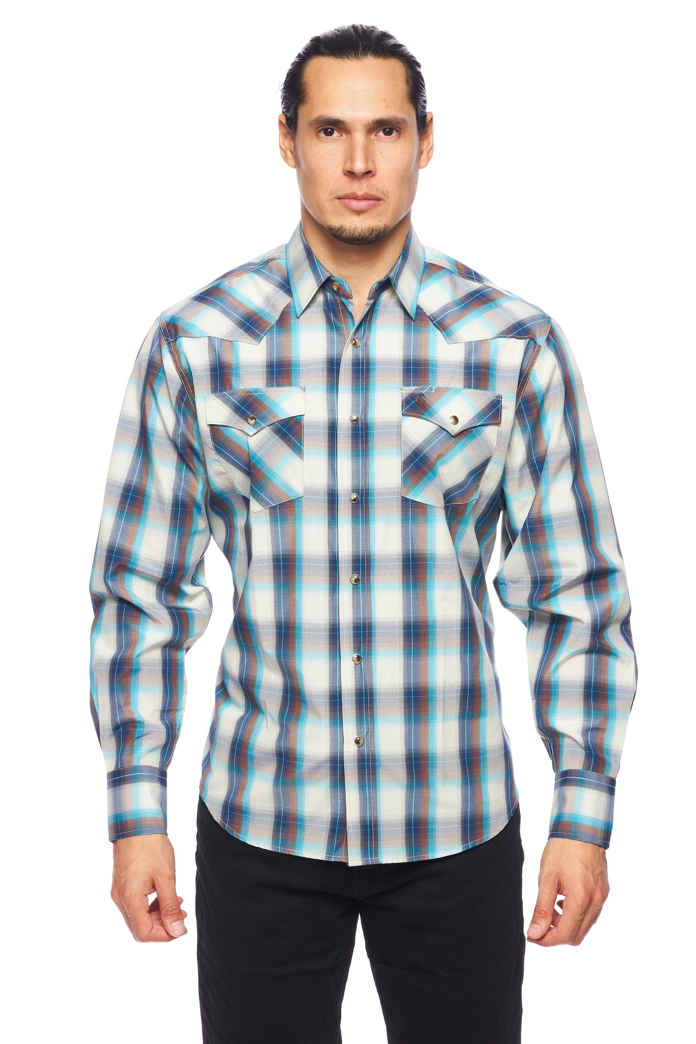 Men's Western Long Sleeve Pearl Snap Plaid Shirt - PS400-409