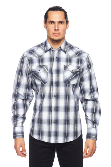 Men's Western Long Sleeve Pearl Snap Plaid Shirt-PS400-486 - Rodeo Clothing wholesale 