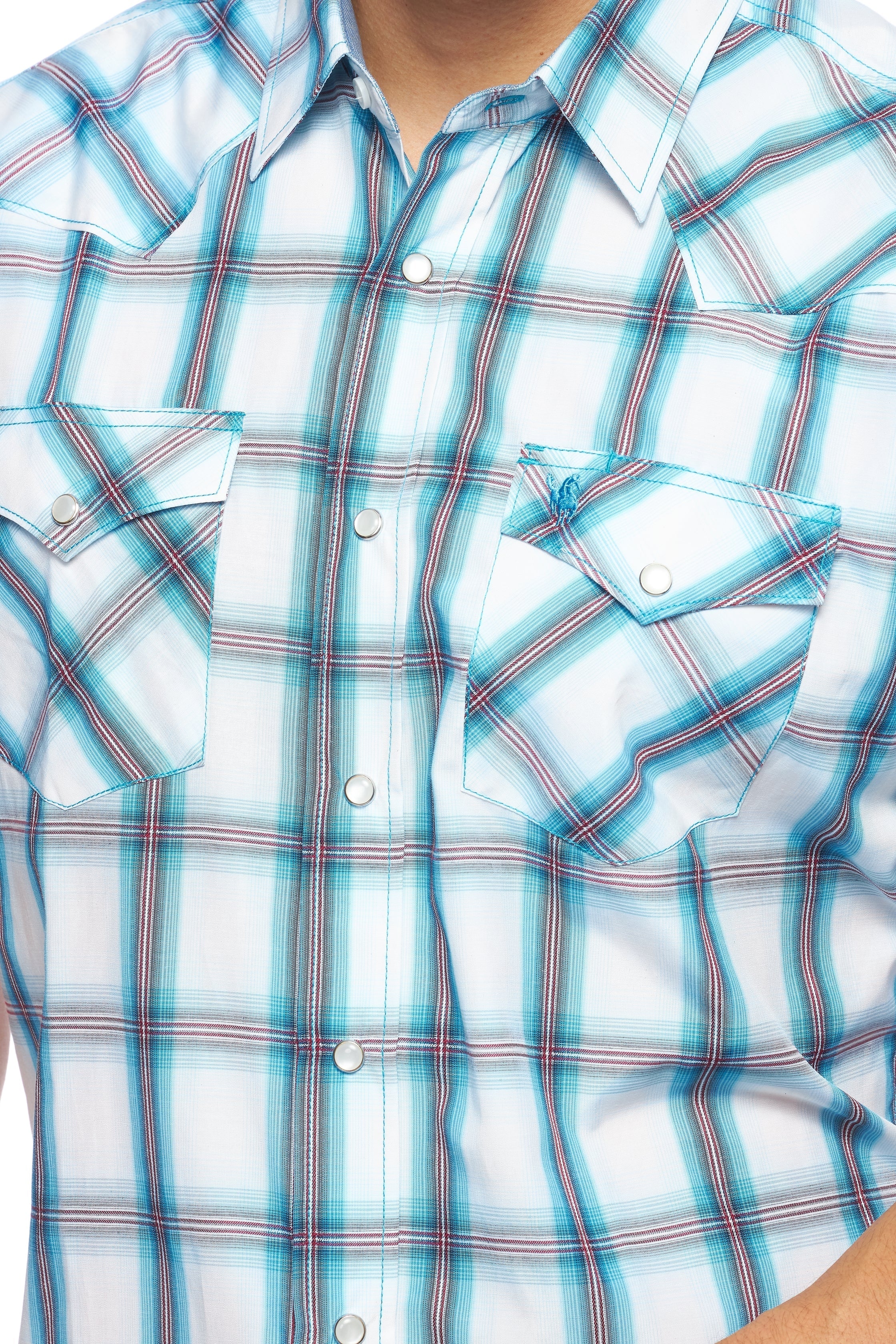 Men's Western Short Sleeve Pearl Snaps Plaid Shirt-PS400S-410 - Rodeo Clothing wholesale 