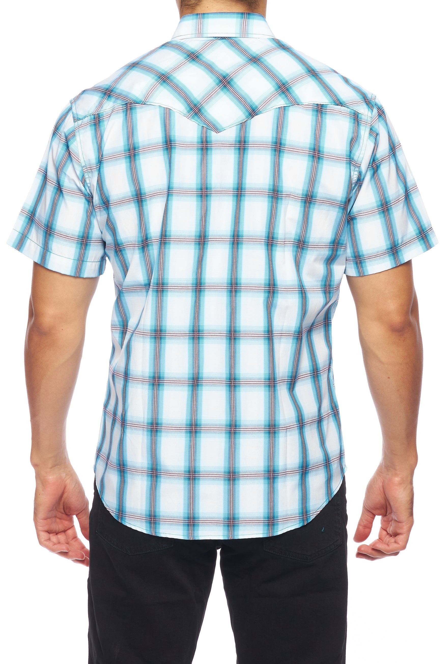 Men's Western Short Sleeve Pearl Snaps Plaid Shirt-PS400S-410 - Rodeo Clothing wholesale 
