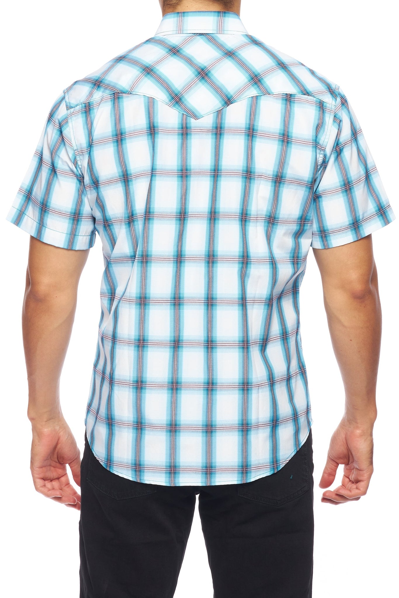 Men's Western Short Sleeve Pearl Snaps Plaid Shirt -PS400S-410