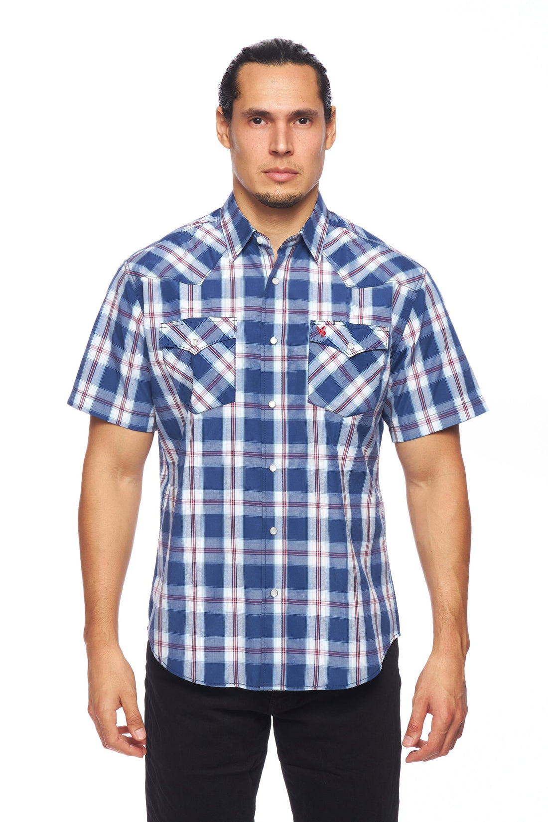 Men's Western Short Sleeve Pearl Snaps Plaid Shirt-PS400S-403 - Rodeo Clothing wholesale 
